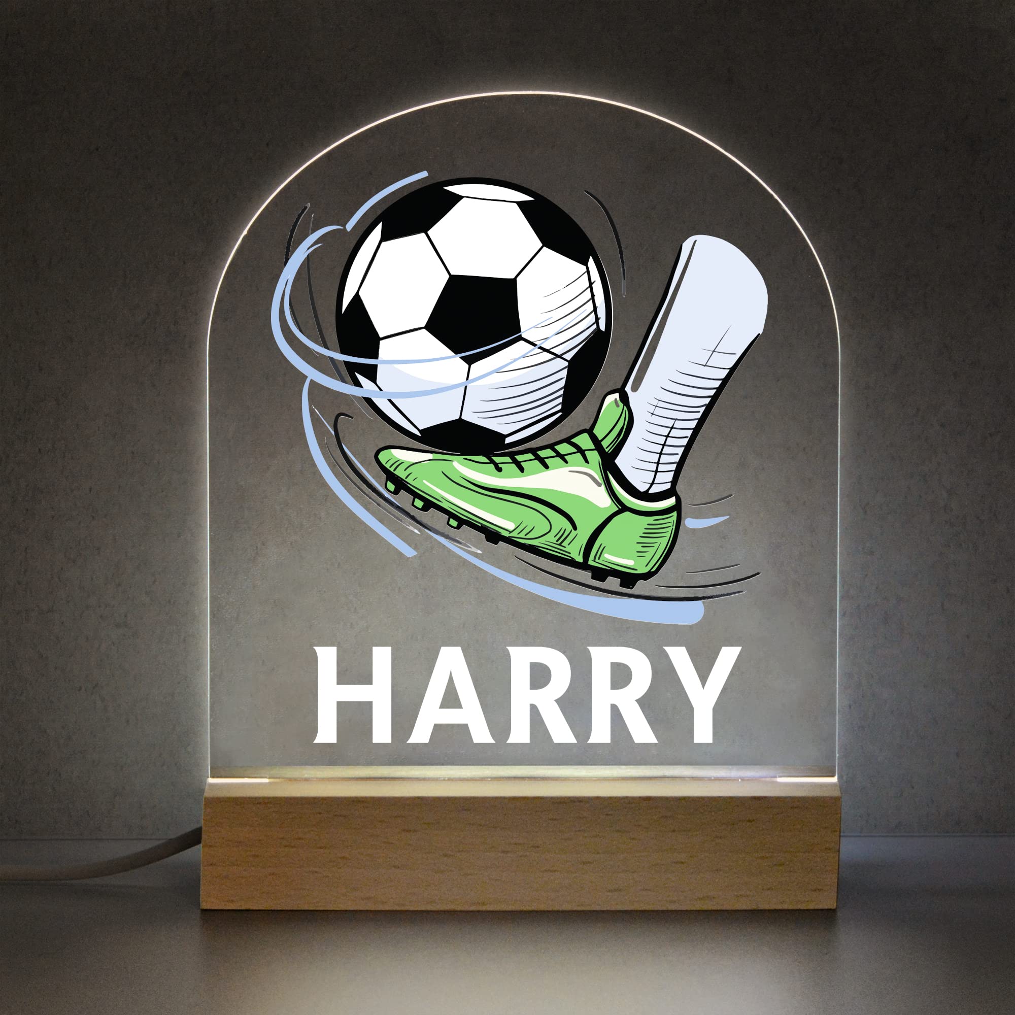 Personalised Football Bedroom Night Light with Childs Name, LED Night Light For Boys, FootballTheme Bedroom Decor, Playroom Nursery Table Lamp, Football Gifts For Boys Him