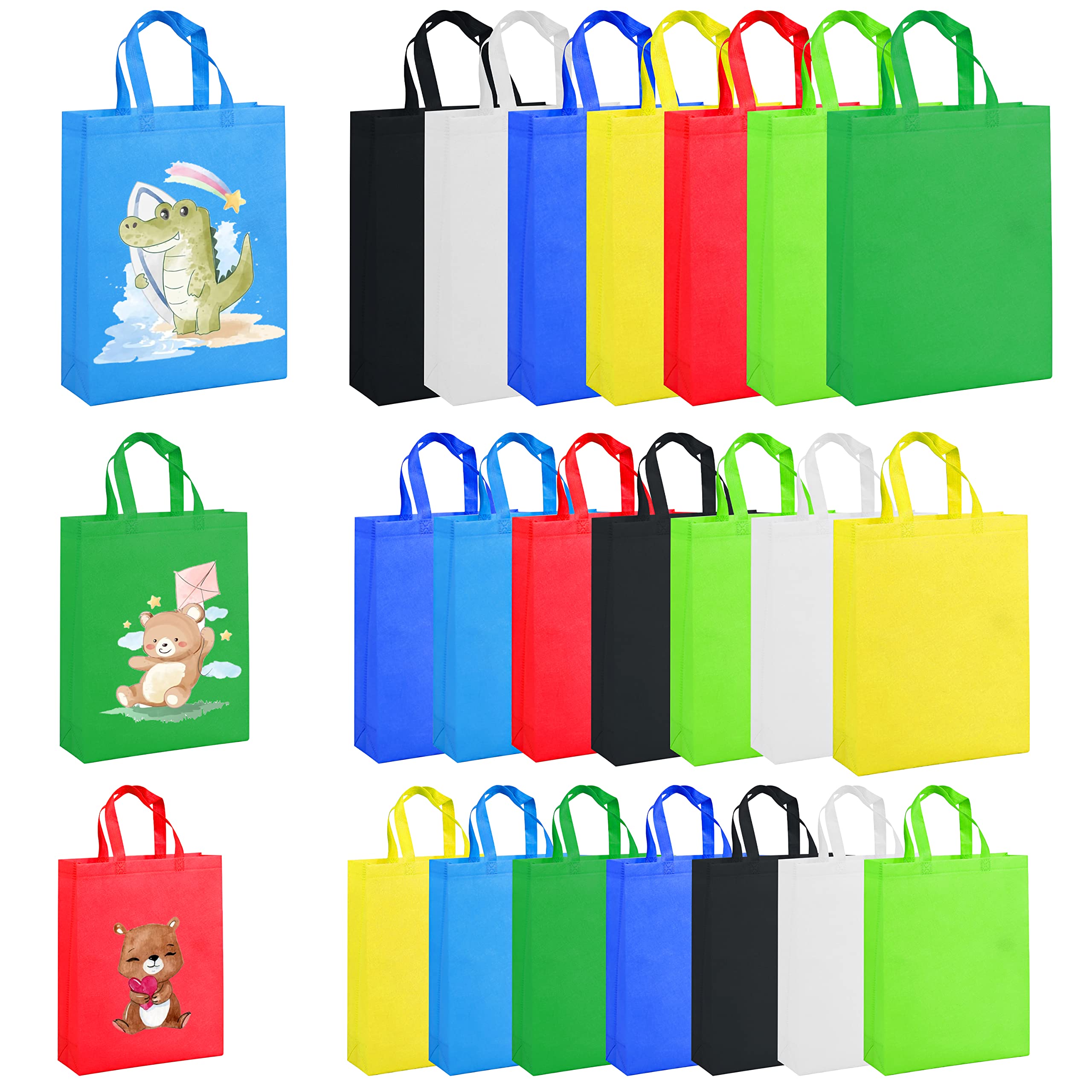 CHENGBAI TOTE 24 Pcs DIY Reusable Tote Bags, Bulk Non Woven Bag Multiple Sizes and Colors for Kid Birthday, Parties, Shopping