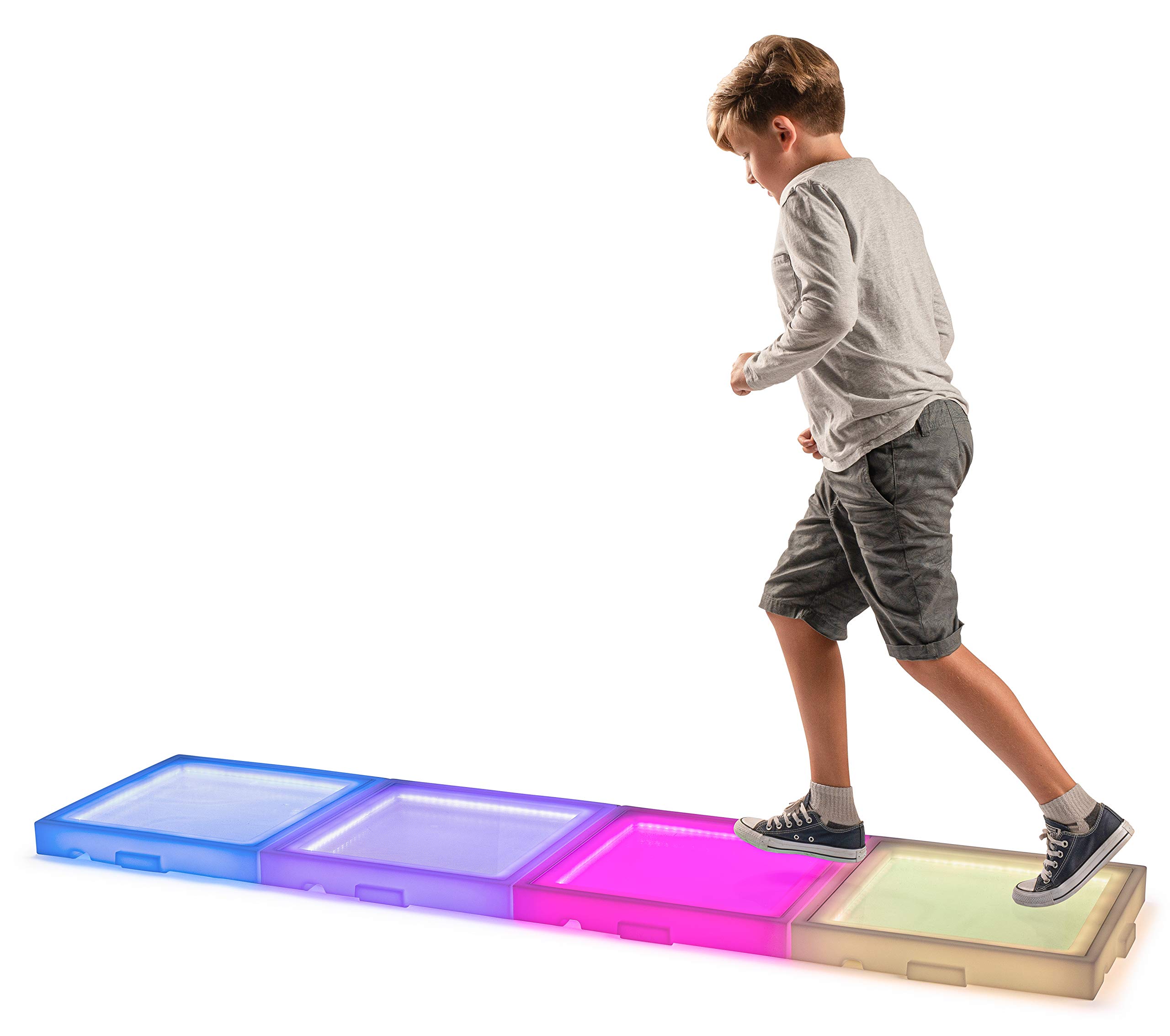 Playlearn USA Playlearn Rechargeable Sensory Interactive LED Light Up Floor Tile - Touch Sensitive Color Changing- with Remote Control - 1 Tile (Rechargeable Large Square)