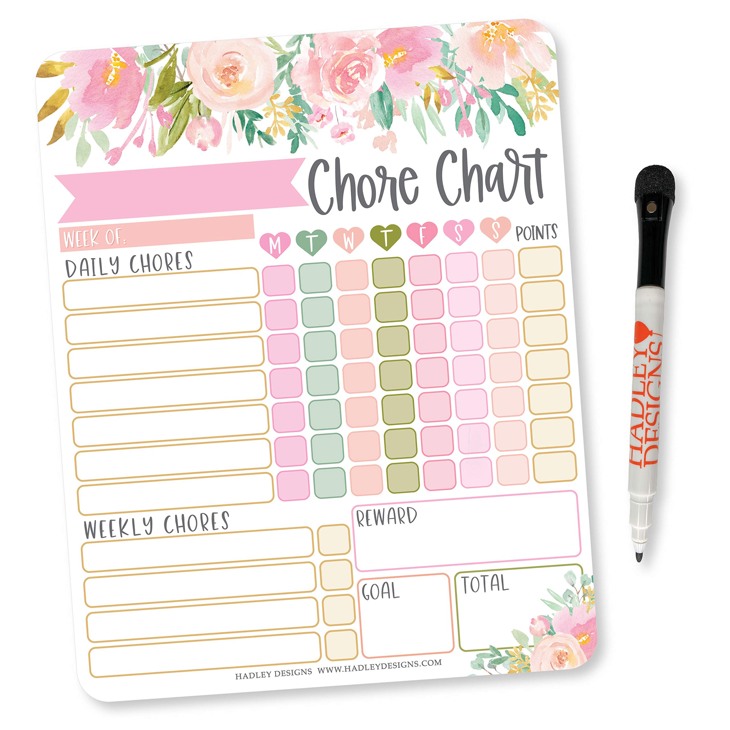 Hadley DesignsFloral Magnetic Chores Chart for Kids Chore Tracker - Behavior Chart for Kids at Home Magnetic Chore Chart for Kids Reward, My Responsibility Chart for Kids Magnetic for One Child