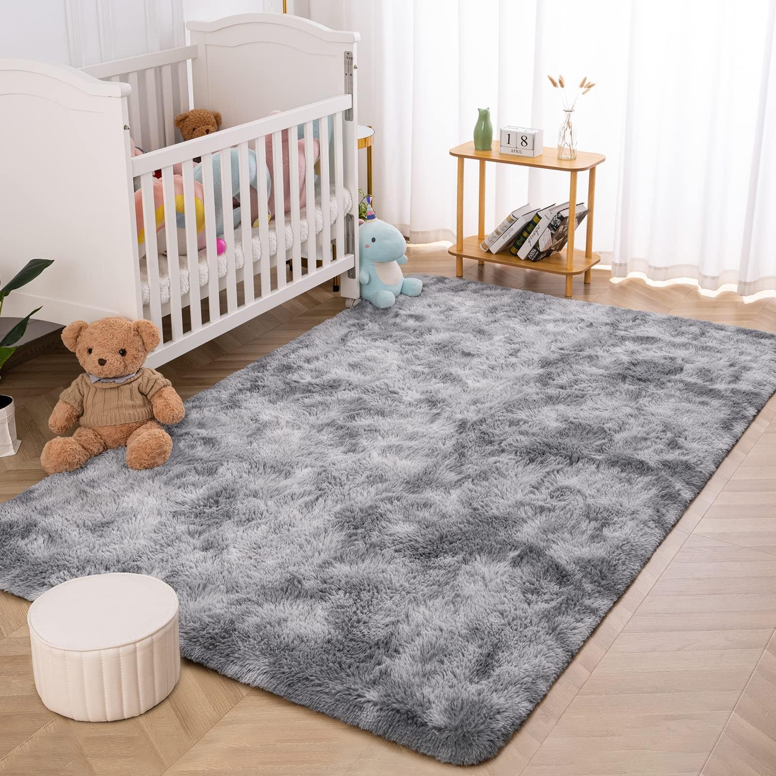 ASIinnsy Area Rugs Soft Fluffy Carpets For Living room Shaggy Rug Modern Area Rug For Bedroom Anti-Slip Rugs For Kids Room Indoor Home Decorative Carpet (Grey White, 80 x 120cm)