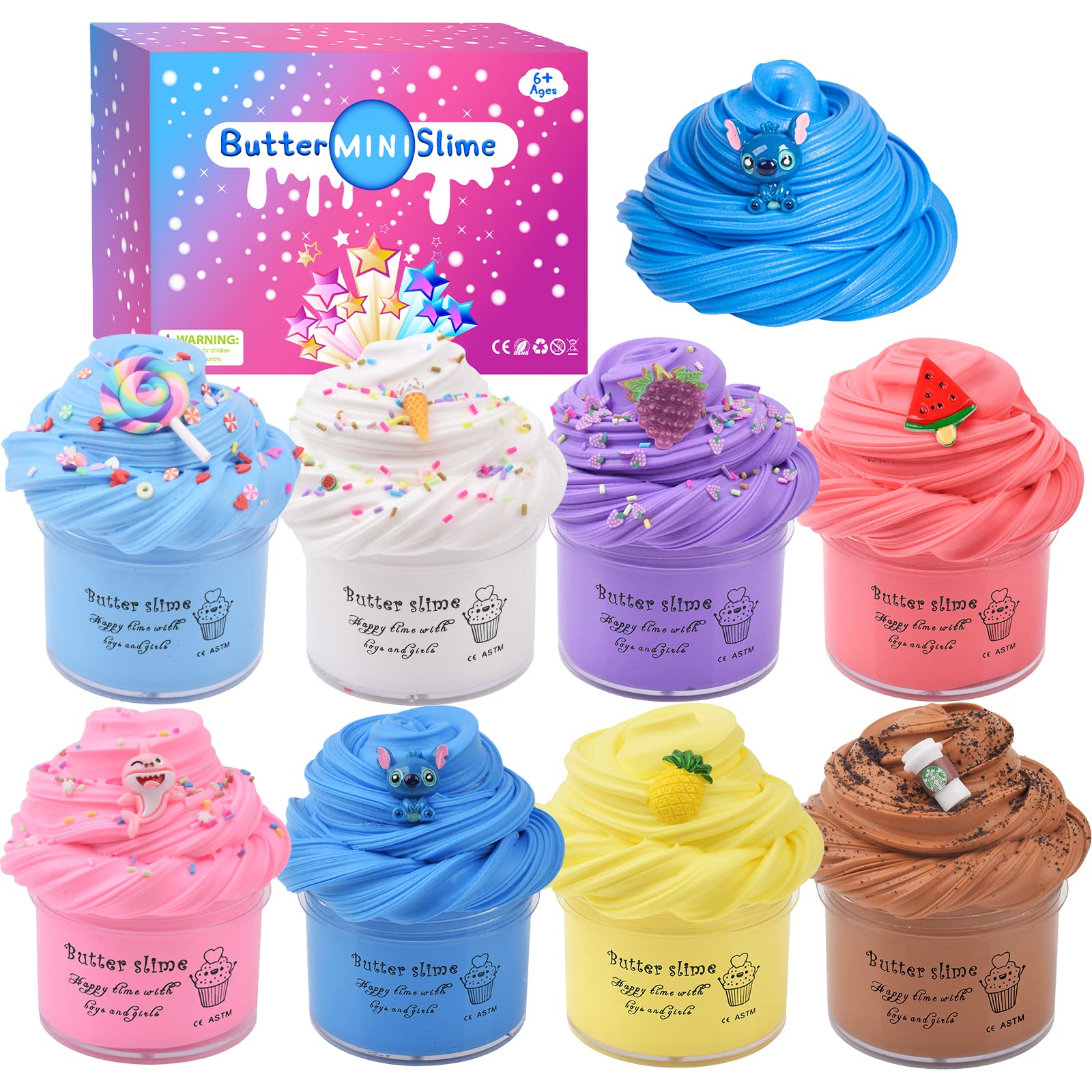 Petyuioyu8 Pack Fluffy Slime Kit With Butter Slime,Fluffy Soft and Non-Stick,Include Ice Cream Coffee Slime Charms, Stress Relief Toys for Kids, Active Party Gifts, DIY Items