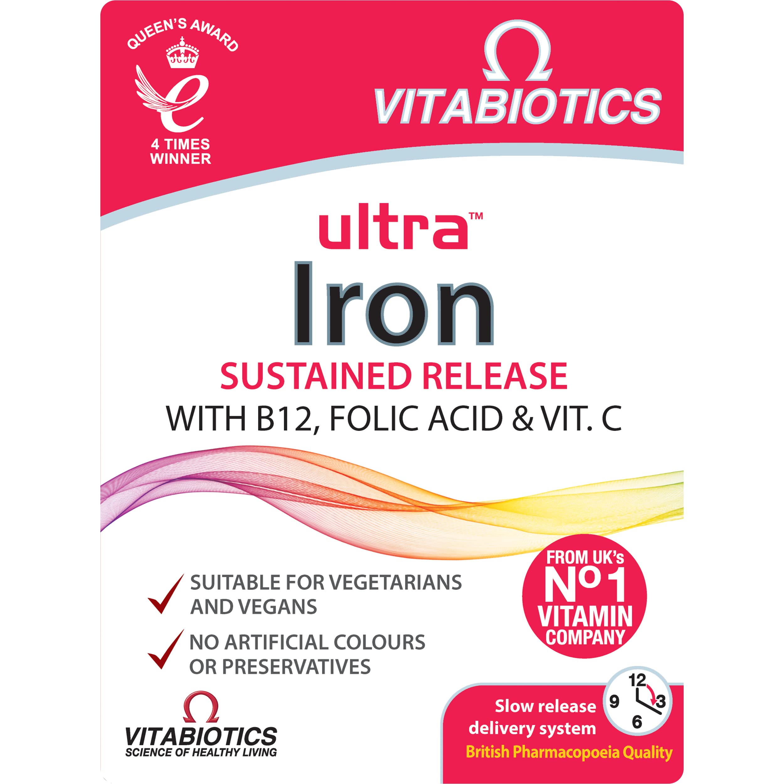 Iron Tablets Supplement, Boosts Energy, Vitality, Power and Immunity and Supports against Anemia, Tiredness and Fatigue with added Vitamin C Vitamin B12 and Folic Acid (Vitamin B9), Vitabiotics Ultra