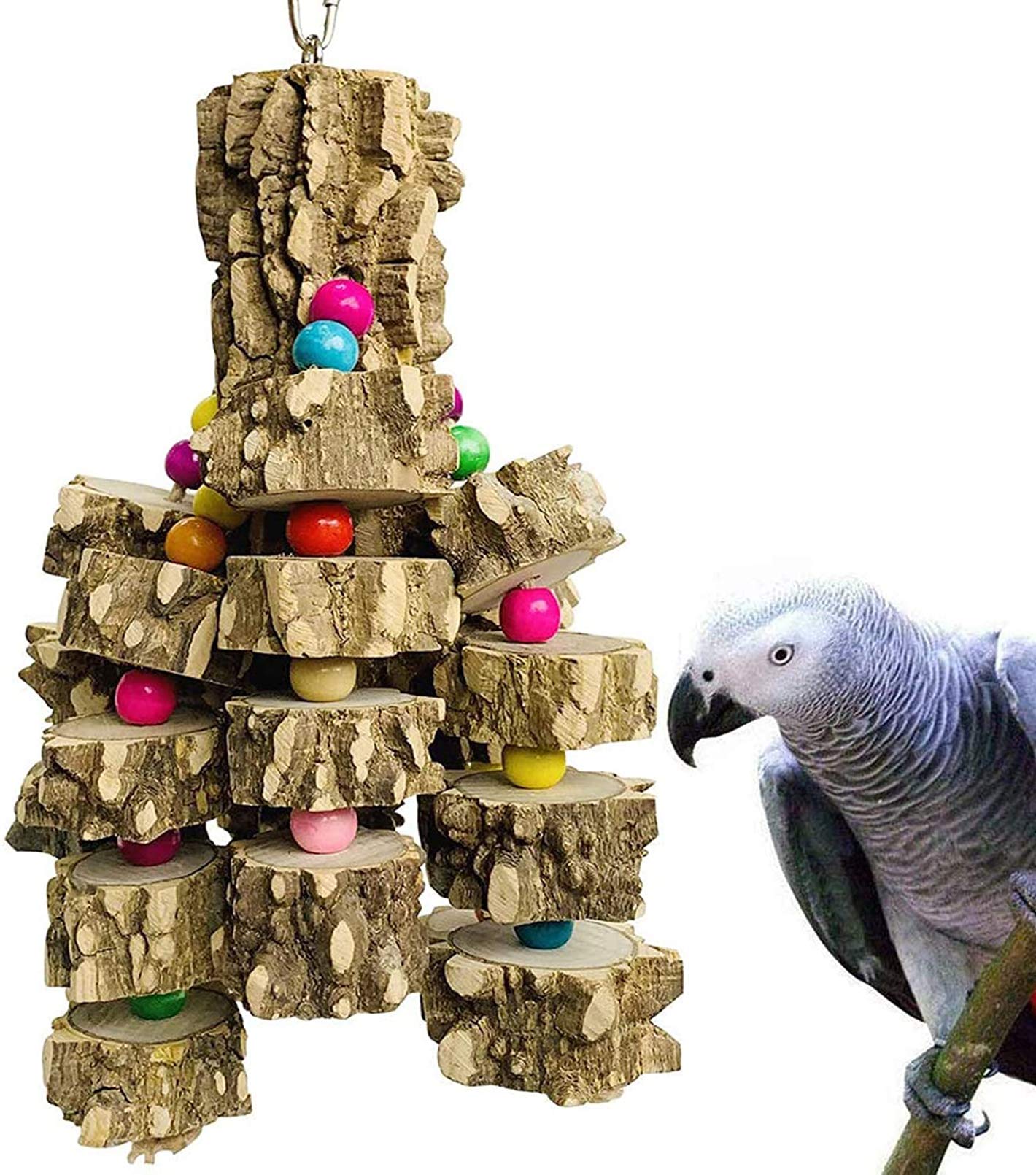 PINVNBY Large Parrot Toys Natural Wood Bird Chewing Blocks Tearing Toy Cage Bite Decorative Accessories for African Grey Macaws Cockatoos