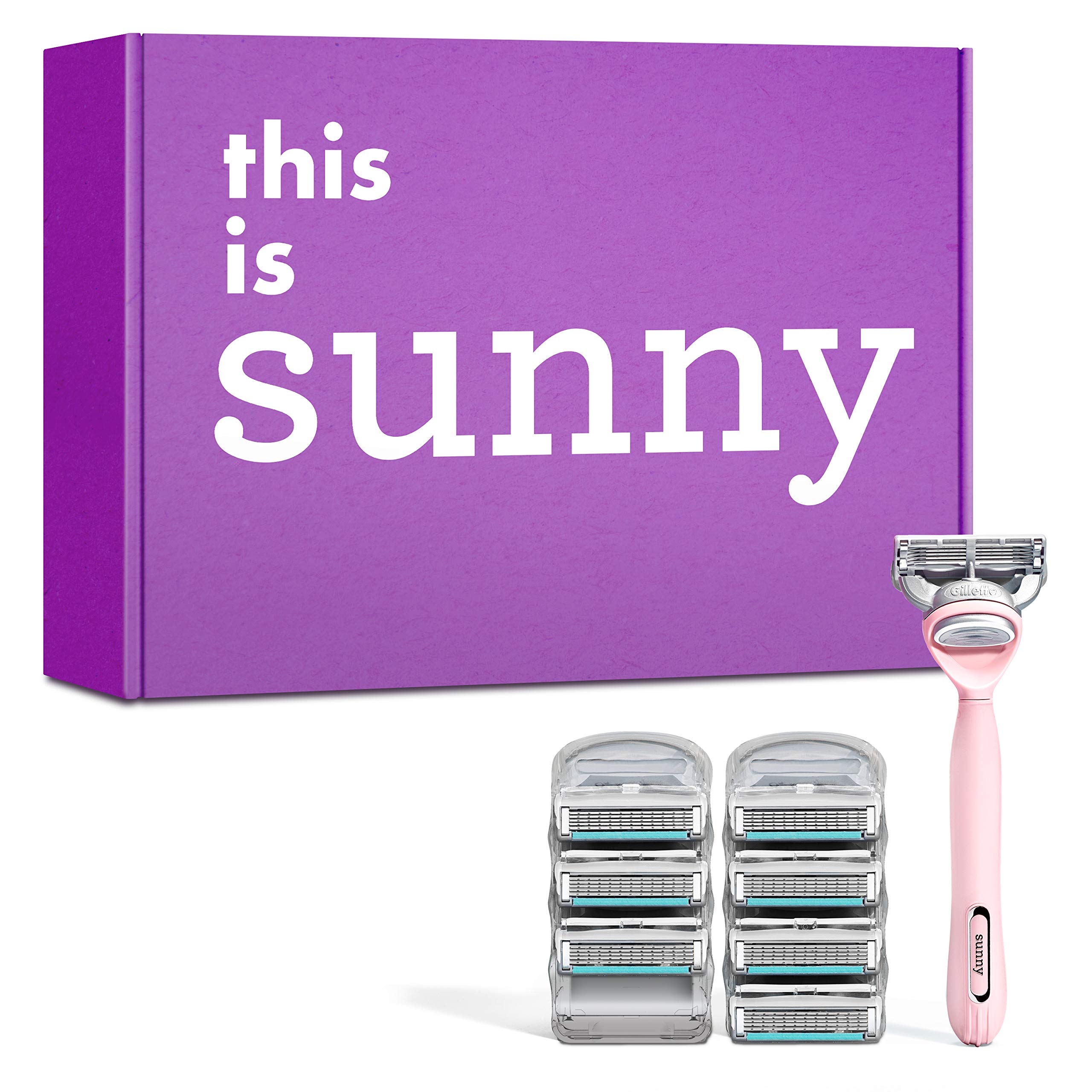 Sunny Pink Starter Shaving Kit for Women, Razor + 8 Refill Blades with Lubricated Strips