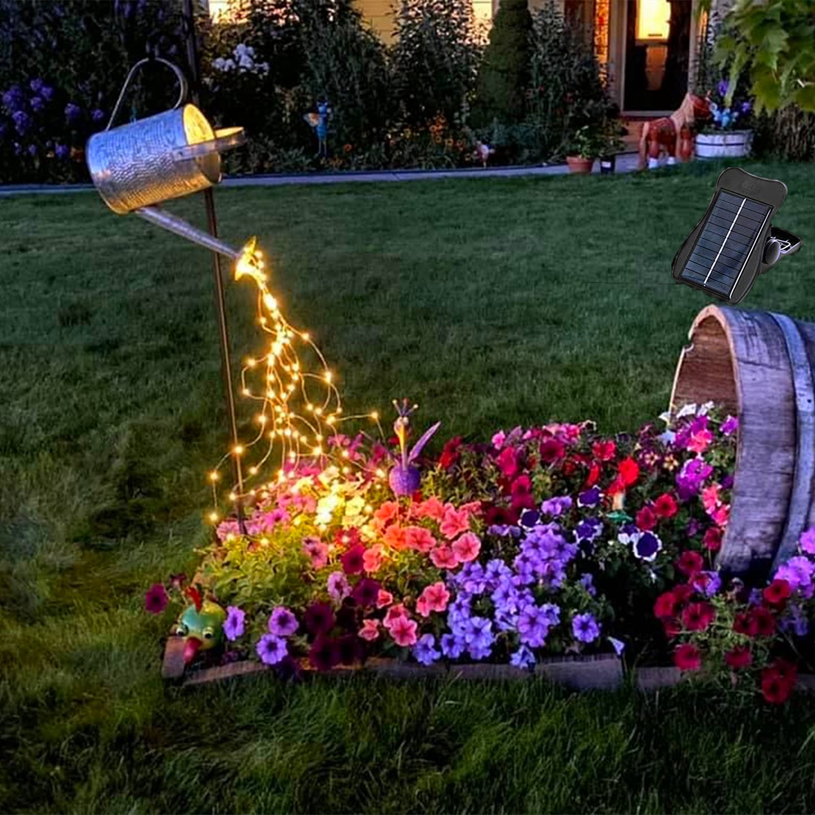 ZNYCYE 1 Pack 8 Modes Watering Can Lights,Solar Powered Firefly Bunch Lights 10 Strand 200 LED Waterproof Waterfall String Lights(No Watering Can) for Christmas Party Outdoor Decorations (Warm White)