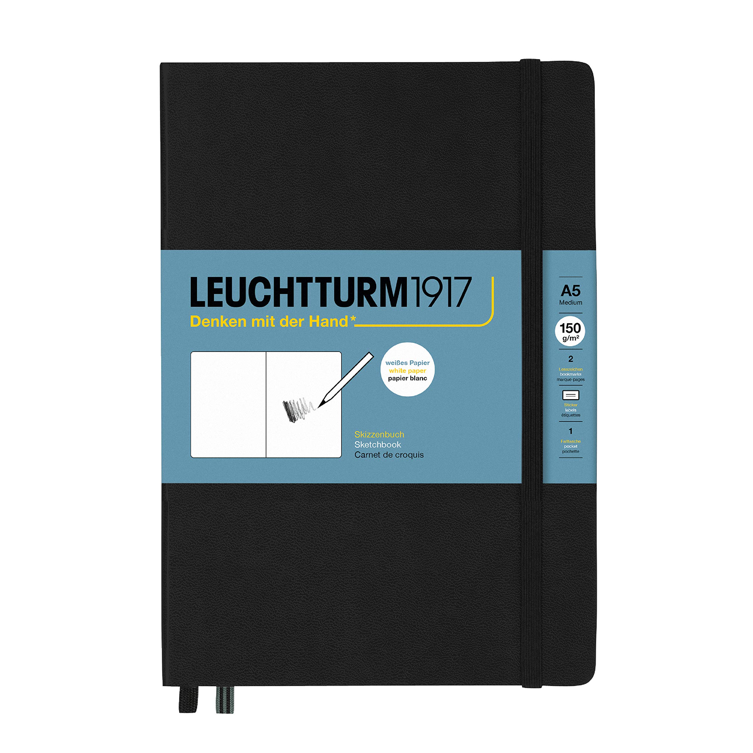 Leuchtturm1917 - Medium A5 Hardcover Sketchbook (Black) - 112 Pages of 150g/m² Paper