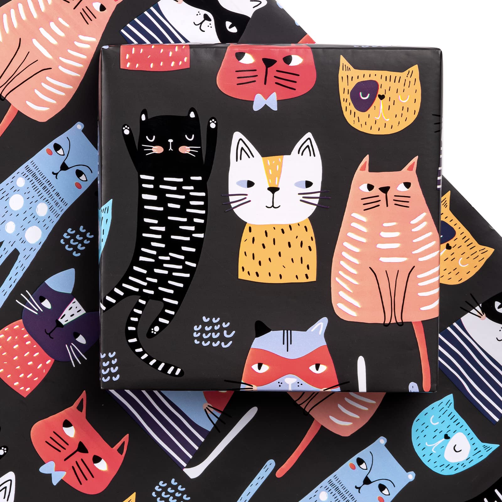 WRAPAHOLIC Birthday Wrapping Paper Sheet - 12 Sheets Adorable Cat Design Folded Flat for Party, Baby Showers, Holiday - 19.7 Inch X 30 Inch Per Sheet