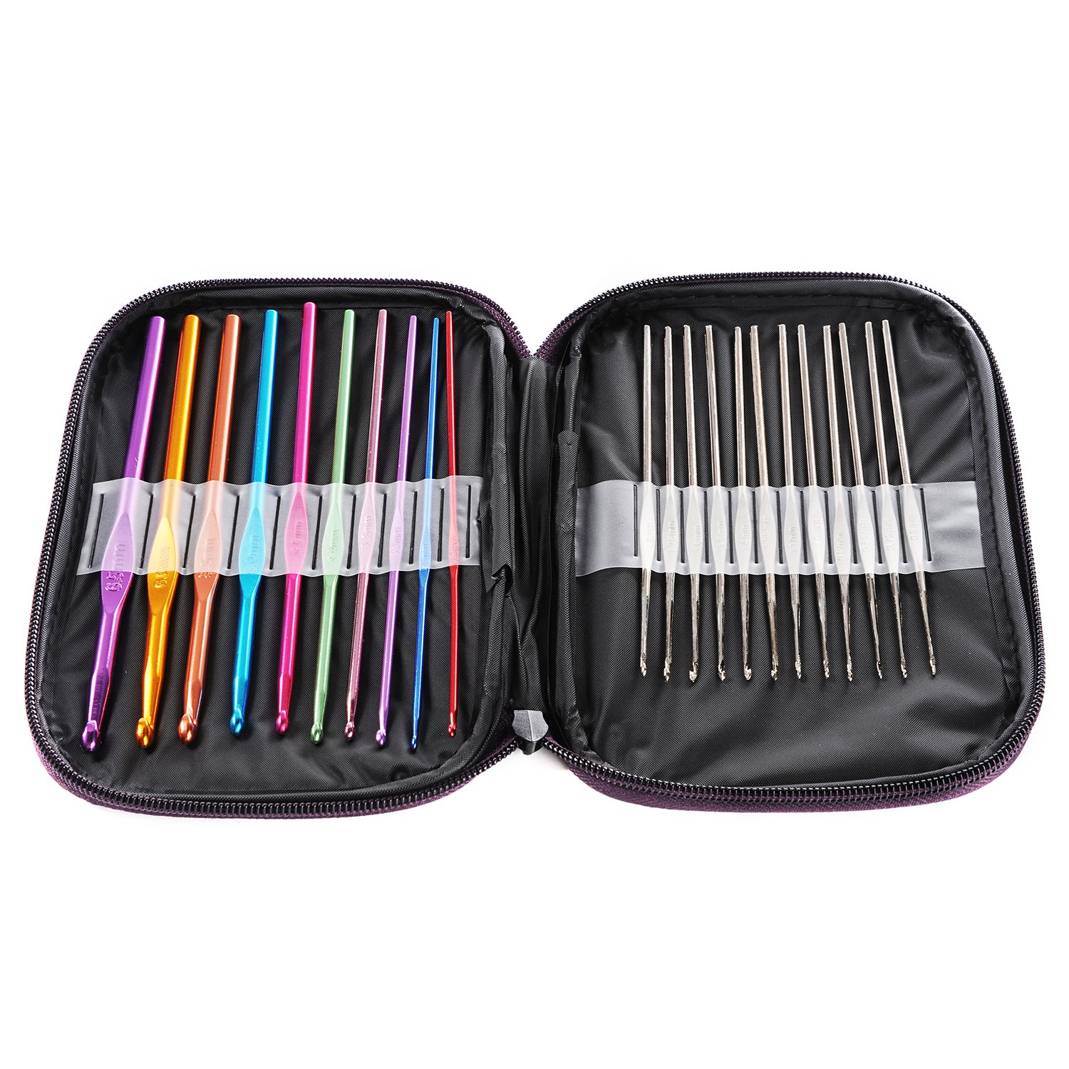 LIHAO 22pcs Aluminium Crochet Hooks Set Multi Colour (12 Sizes)