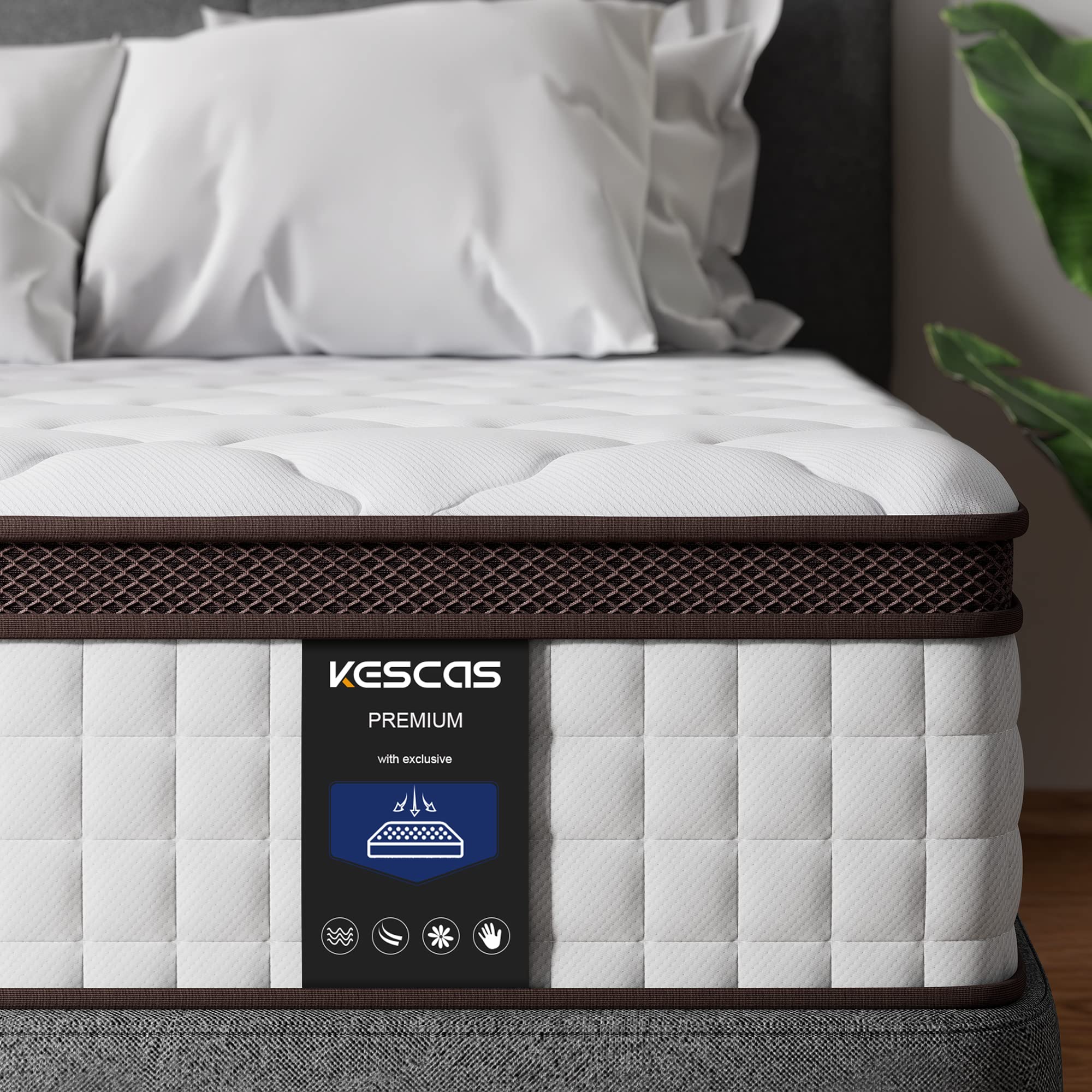 KESCAS3FT Memory Foam Hybrid 25cm Single Mattress - Heavier Coils for Durable Support - Pocket Sprungs for Motion Isolation - Pressure Relieving - Medium Firm - Made in Century-Old Factory