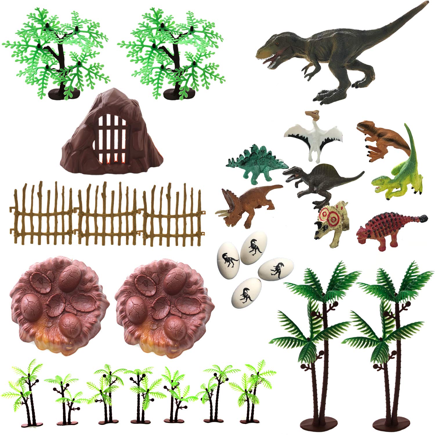 30 Piece Dinosaurs Toys Set - Plastic Dinosaurs Figures, Realistic Dinosaurs Trees & Rocks,Dinosaur Eggs and Nest,Kids Dinosaurs Toys Set for Boys and Girls