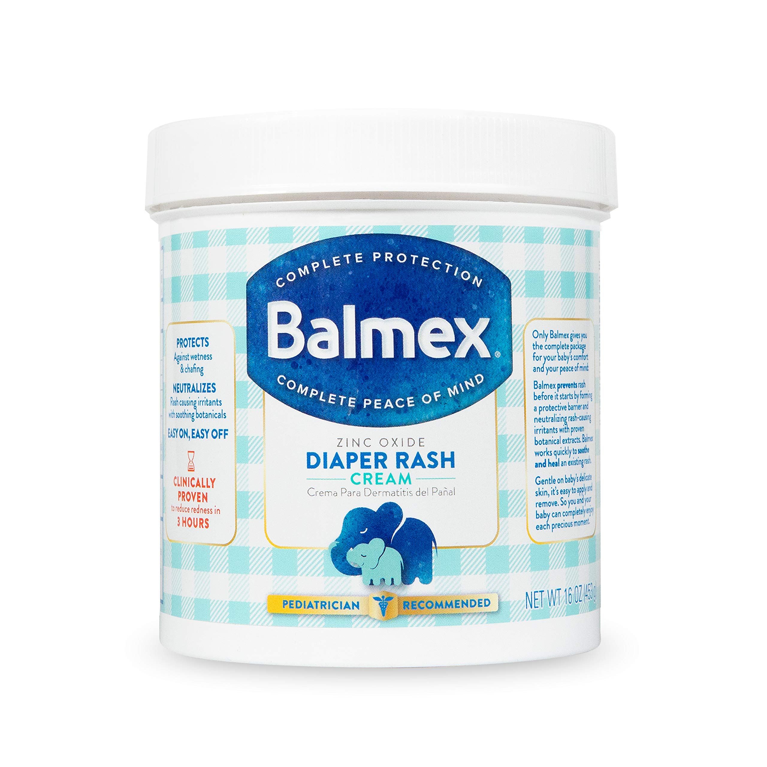 BalmexComplete Protection Daily Baby Diaper Rash Cream, Clinically Proven To Reduce Redness in Just One Use*, with Zinc Oxide + Botanicals, Pediatrician-Recommended & Dermatologist Tested, 16oz