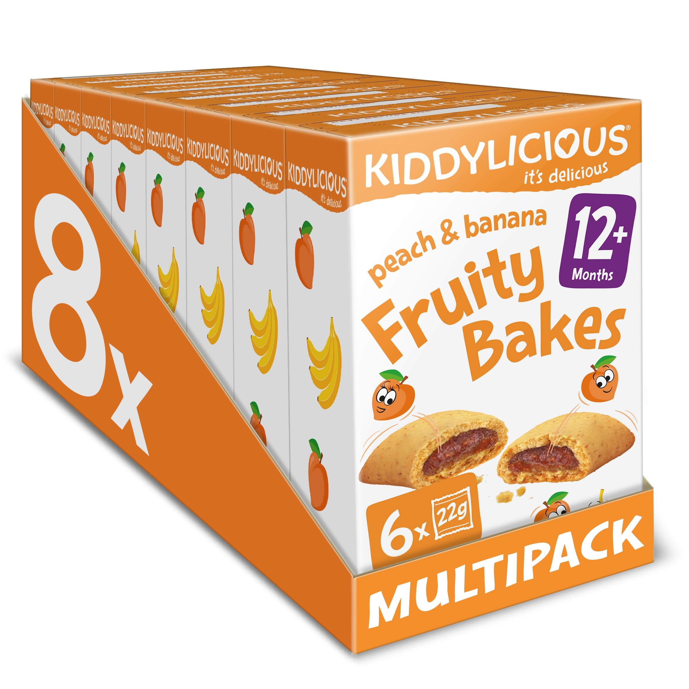 KiddyliciousPeach & Banana Fruity Bakes - Delicious Snacks for Kids with Real Fruit Centre - Suitable for 18+ Months - 8 Packs of 6 (48 Total)