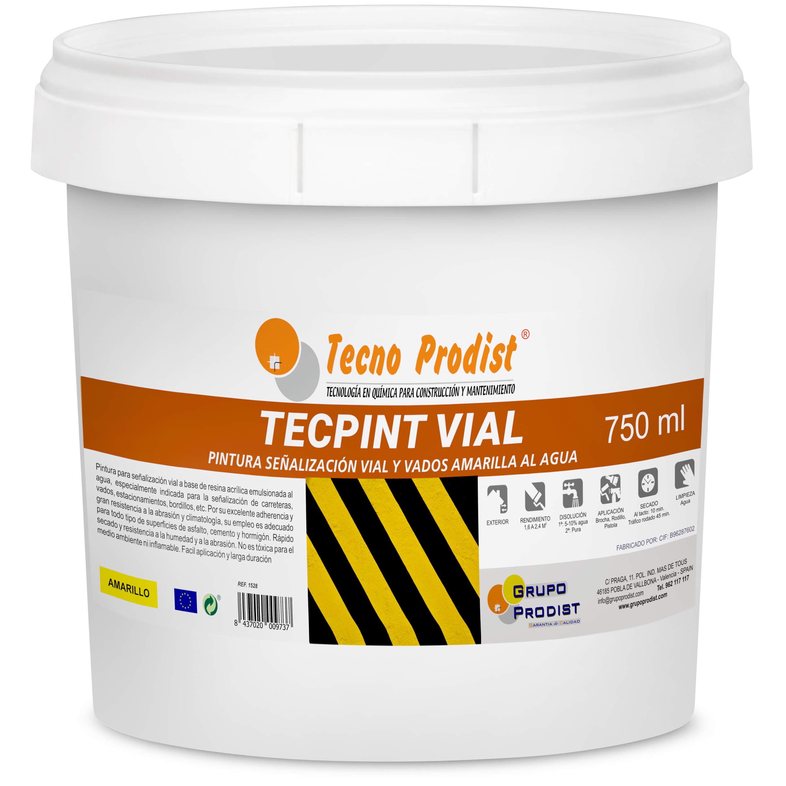 TECPINT VIAL by Tecno Prodist – (750 ml) Yellow Water Based Paint for Road Marking, Special for Guages, Quick Drying, Non-Toxic