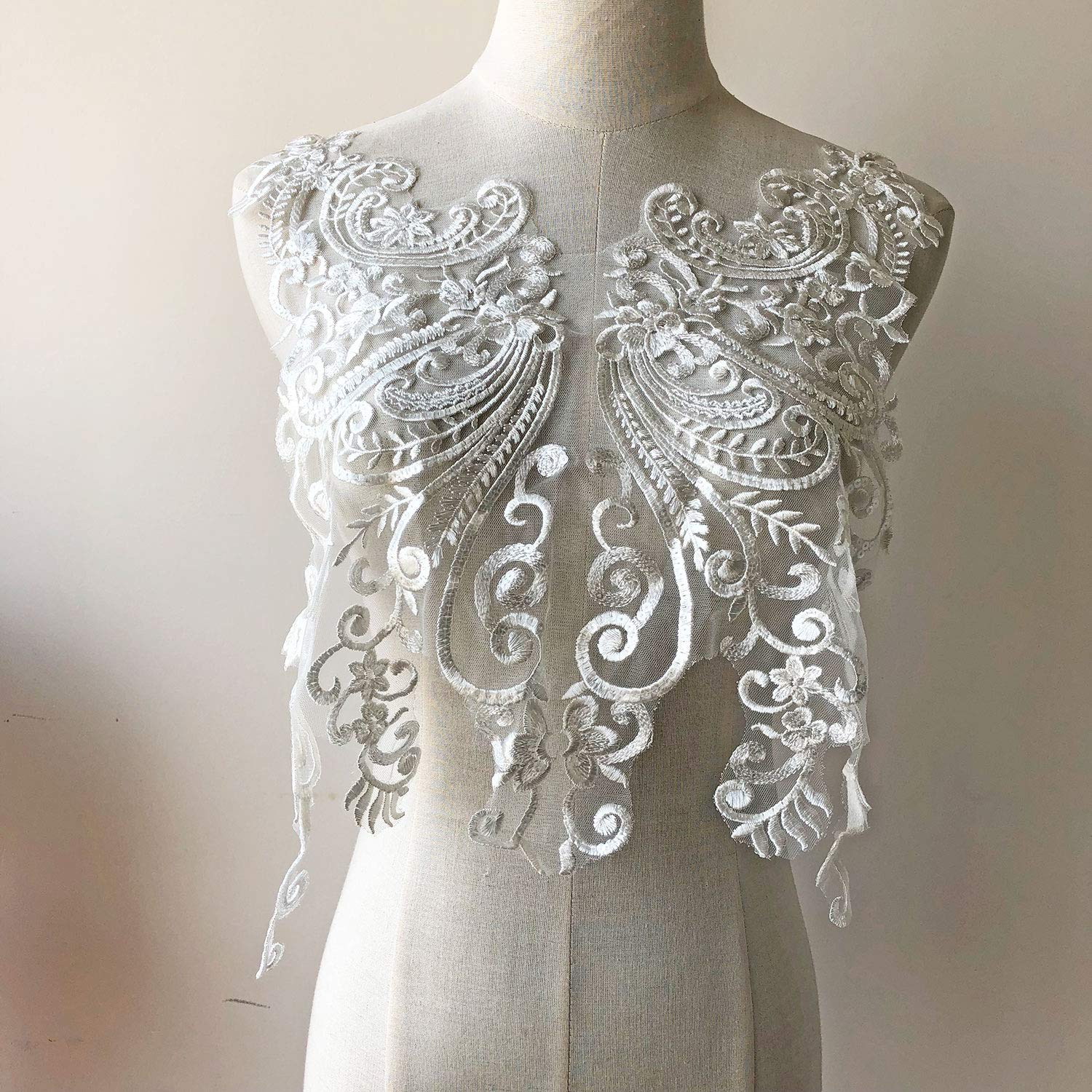 Off-White Sequined Lace Applique Embroidery Floral Patch Bridal Dress Accessories