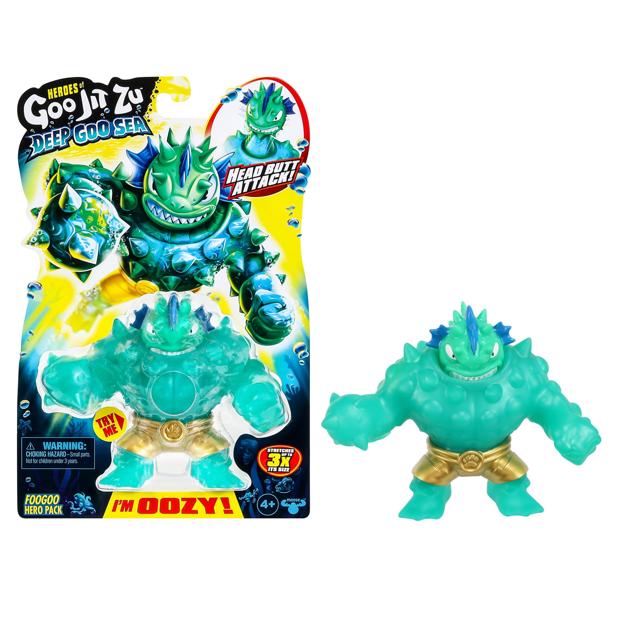 Heroes of Goo Jit Zu Deep Goo Sea Foogoo Hero Pack. Super Oozy, Goo Filled Toy. with Head Butt Attack Feature. Stretch Him 3 Times His Size!