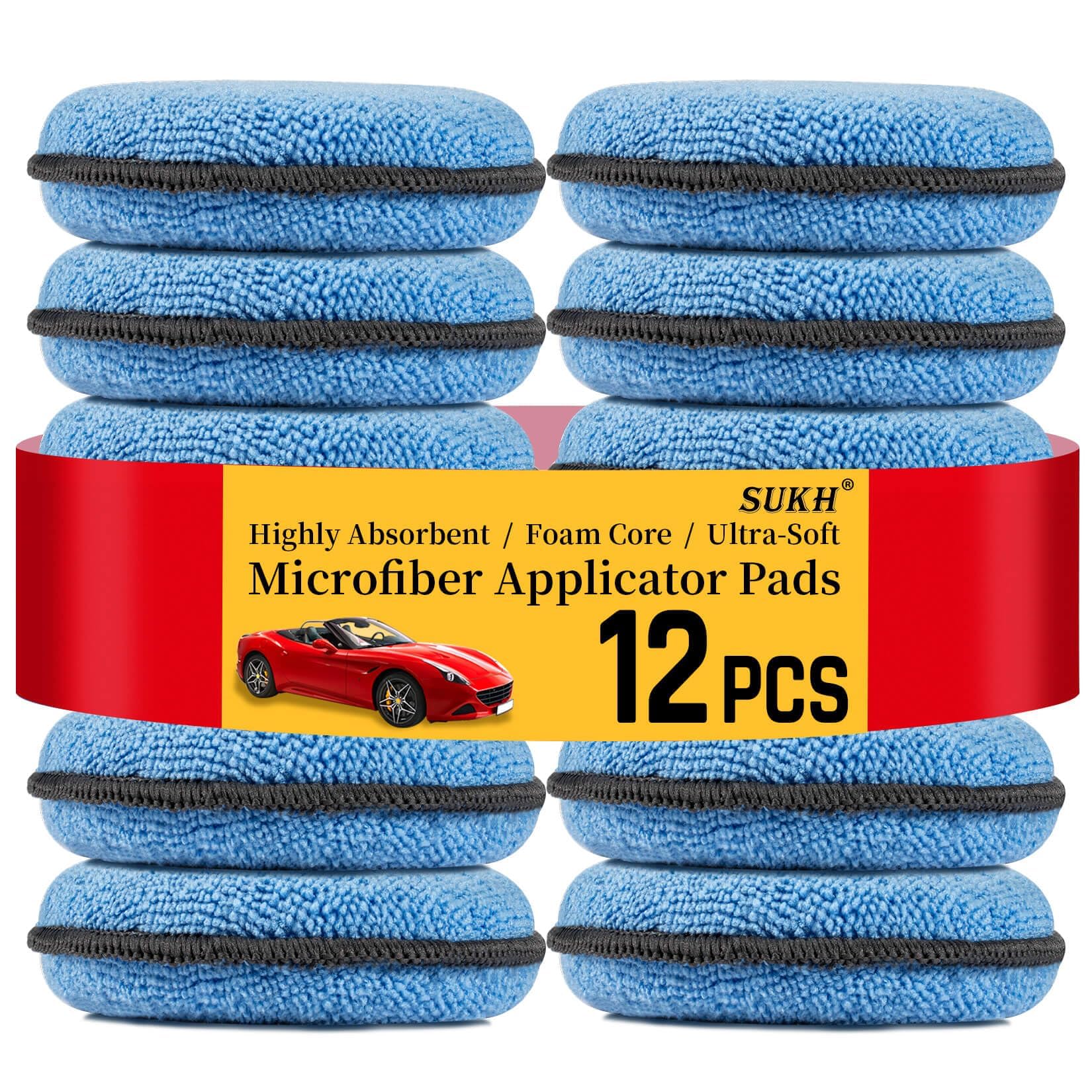 Sukh 12 Pack Microfiber Foam Car Wax Applicator Pad - Foam Applicator Pads Detailing Round 4.72 inch Polishing Sponges for Car Wax Applicator Pad Round Blue