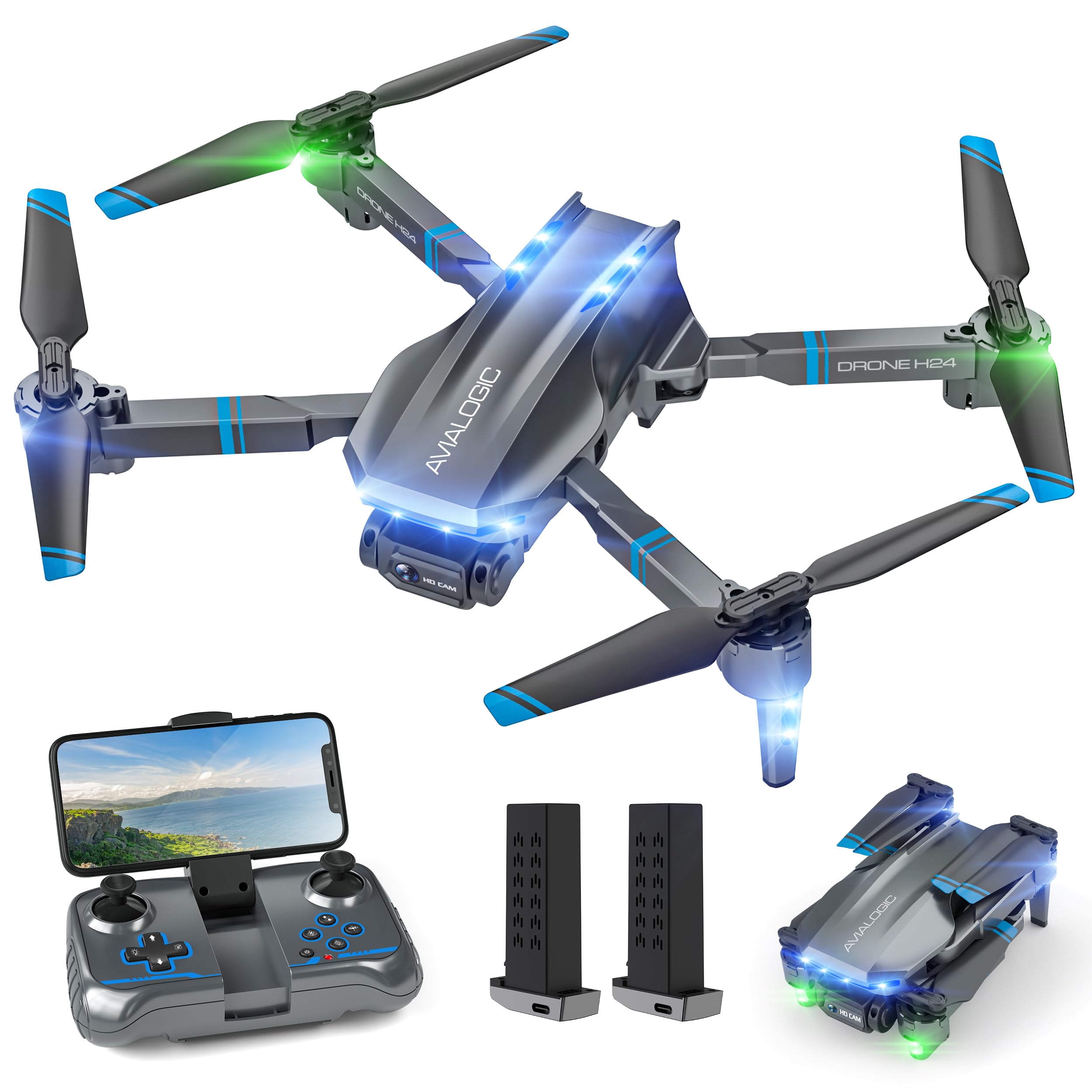 H24 Drone with 4K HD Camera for Kids and Adults, Foldable Camera Kids Drone Toys Gifts for Boys and Girls, RC Quadcopter with 26-30 Mins Long Flight Time for Drone Beginners