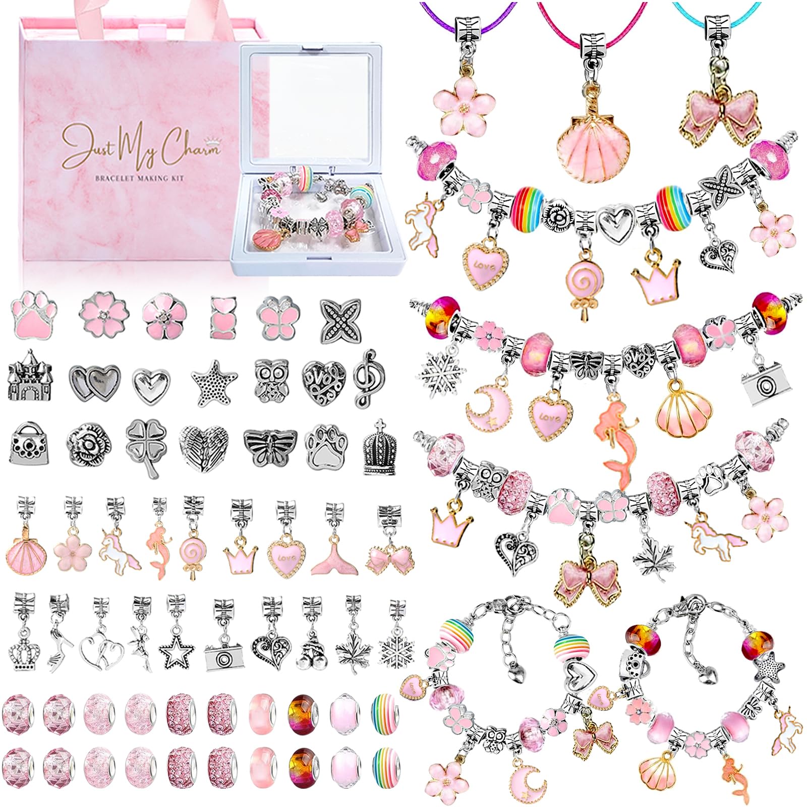 Yoawllty Bracelet Making Kit for Girls, 66Pcs Charm Bracelets Kit with Box, Beads for Jewellery Making, DIY Bracelets Craft for Kids Teens, Girls Jewellery Making for Gifts