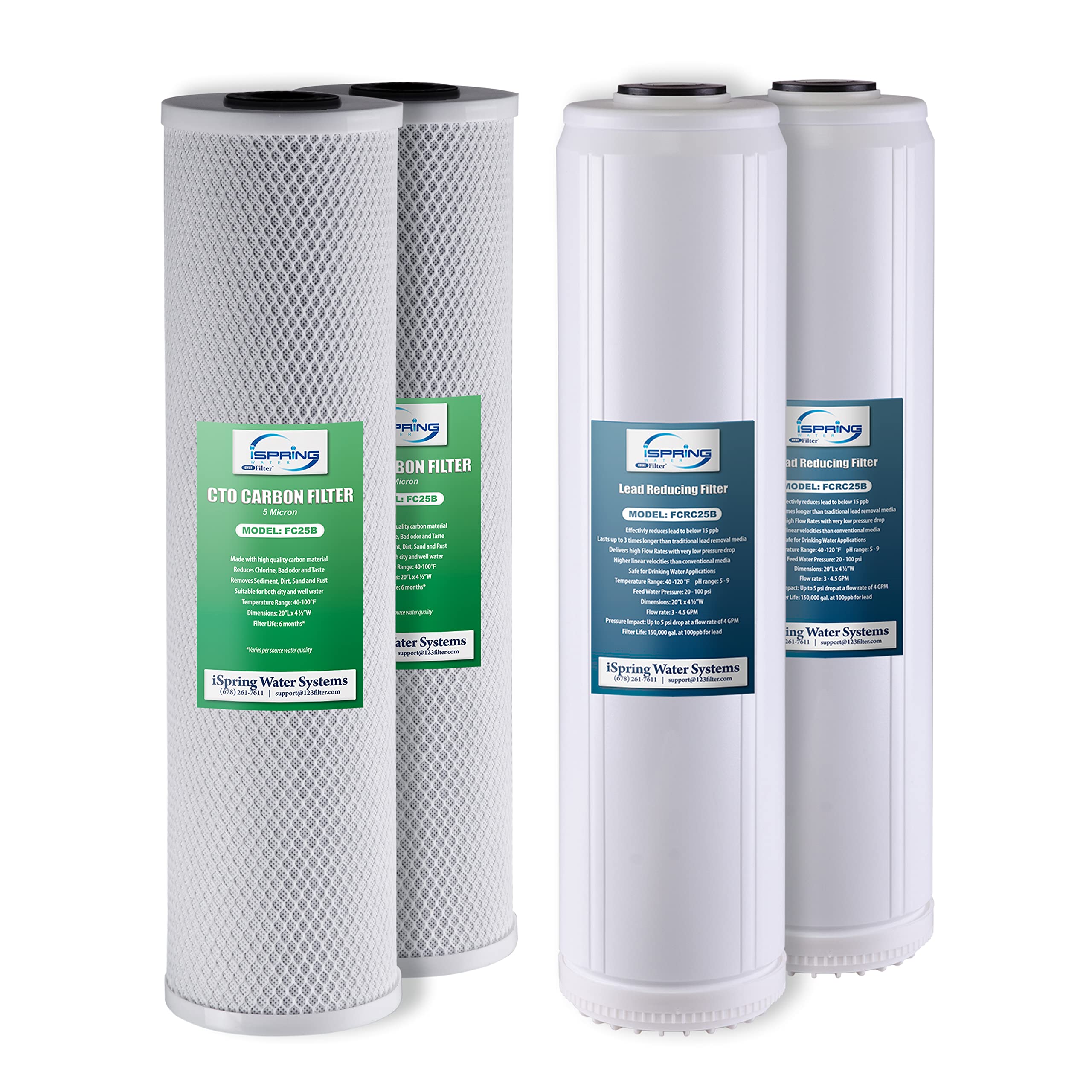 iSpring F4WGB22BPB 4.5” x 20” 2-Stage Whole House Water Filter Replacement Pack Set with Carbon Block and Lead Reducing Cartridges, Fits WGB22B-PB