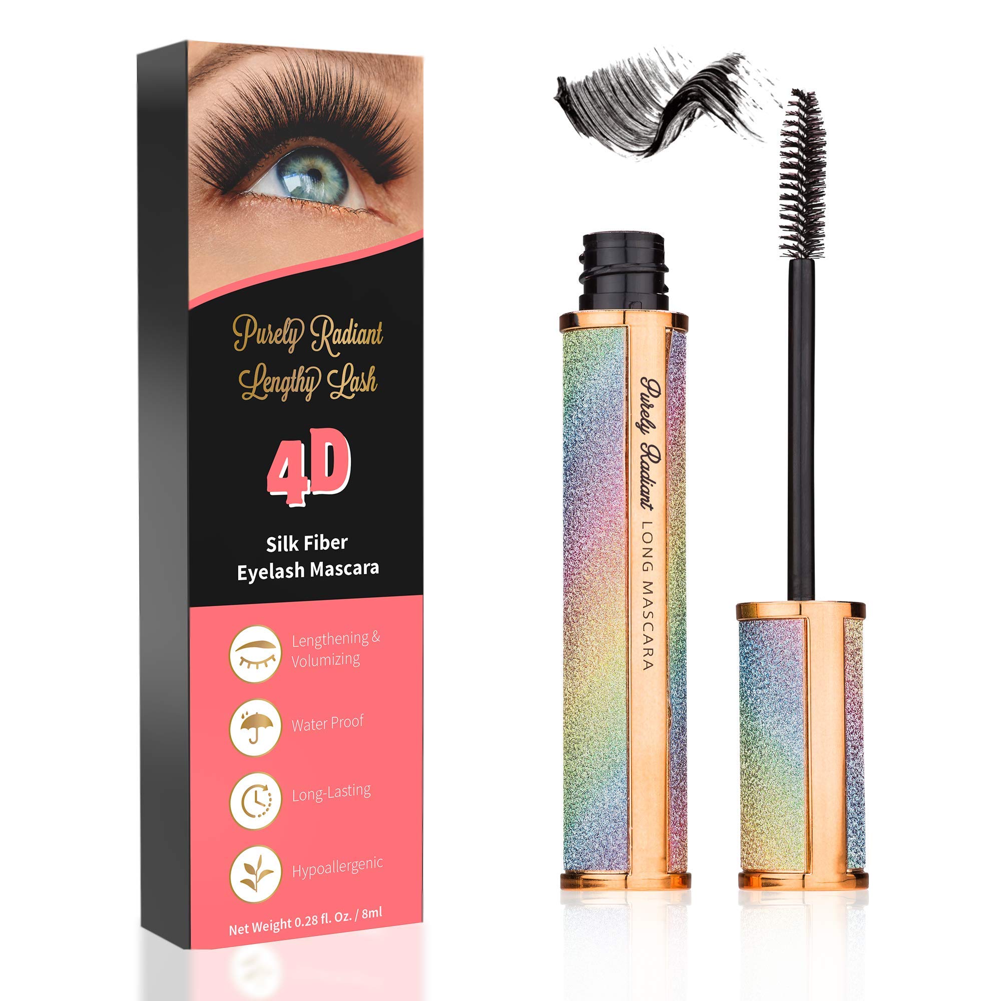 4D Silk Fibre Lash Mascara ALL-Natural, Cruelty-Free for Long Eyelash All-day formula, No-hassle removal, No clumping, Waterproof Mascara Smudge-proof fibre mascara