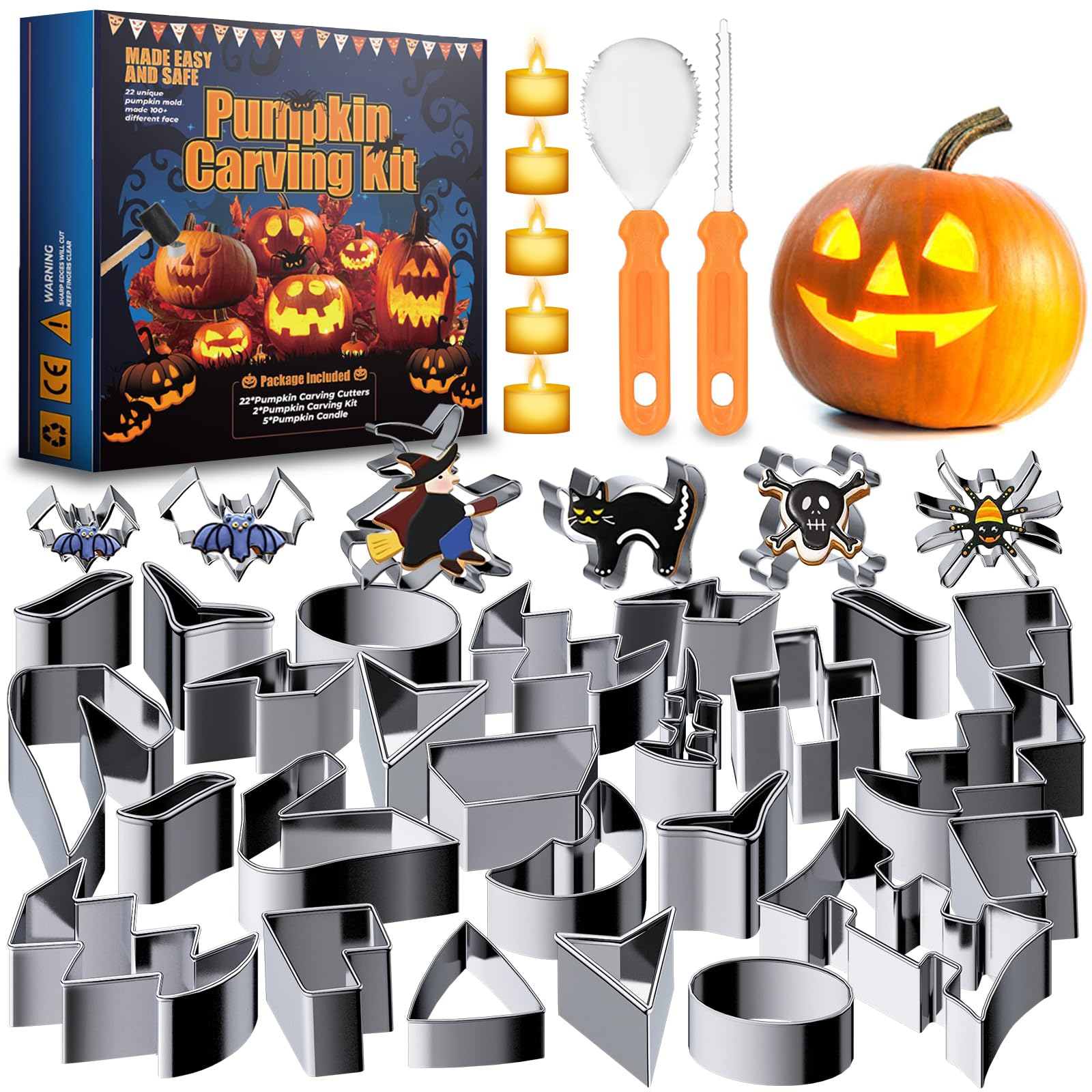 29PCS Pumpkin Carving Tools, Easy and Safe Pumpkin Carving Kit, Pumpkin Carving Stencils Metal Pumpkin Carving Cookie Cutters, Pumpkin Carving Kit for Kids & Adults