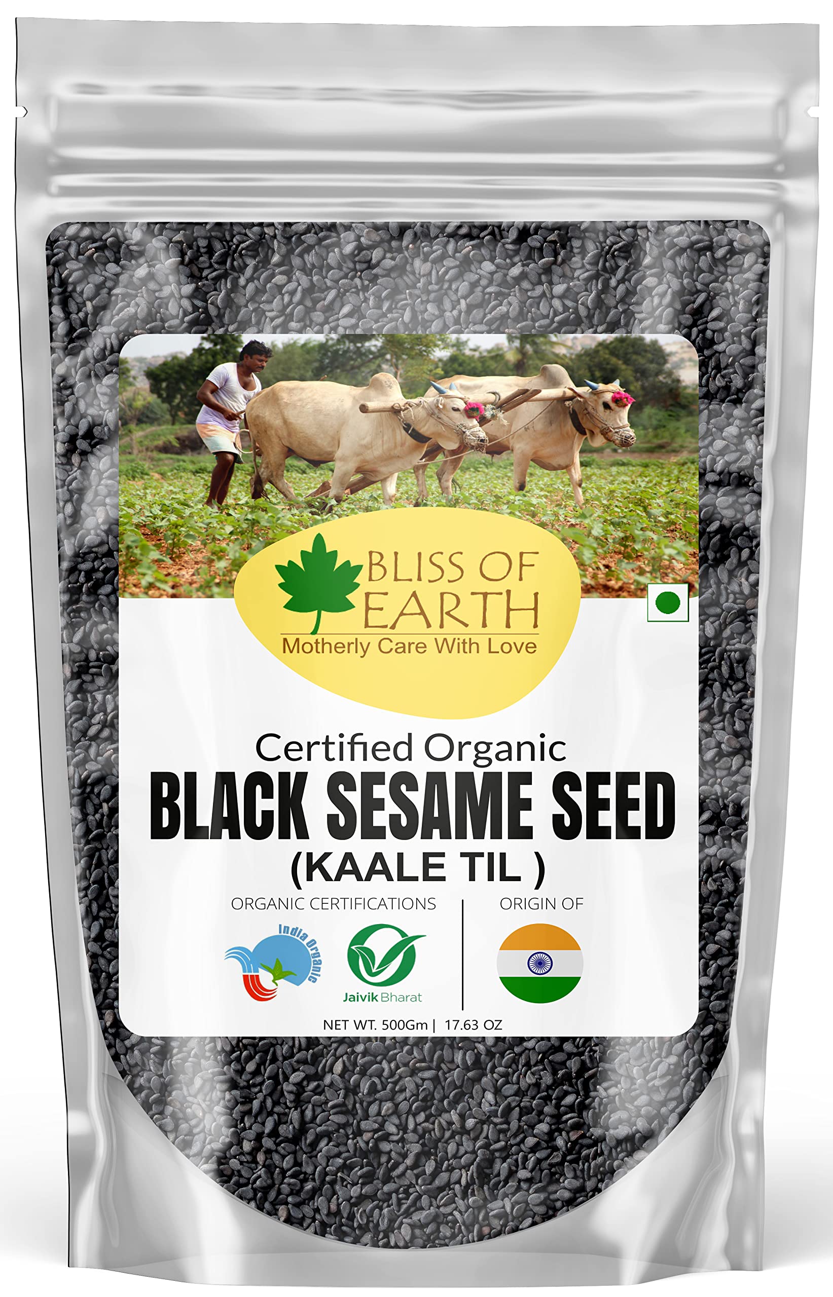 BLISS OF EARTH500gm unhulled Black Sesame Seeds, Kaale Til, Fresh & Organic Fully Fiber Rich Great for Cooking & Baking