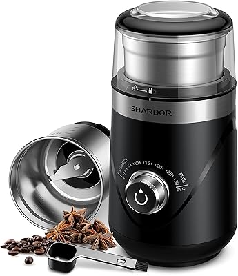 SHARDOR Adjustable Coffee Bean Grinder Electric, Herb/Spice Grinder, Espresso Grinder with 1 Removable Stainless Steel Bowl, Black