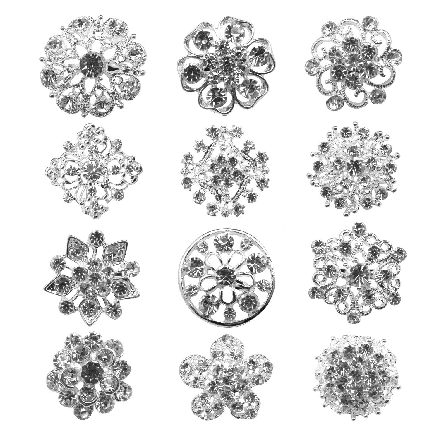 TOOKY 12pcs Mix Set Crystal Button Brooches Scarves Buckle Floriated Brooch Pin Rhinestone Corsage Bouquet Kit Wholesale Lot