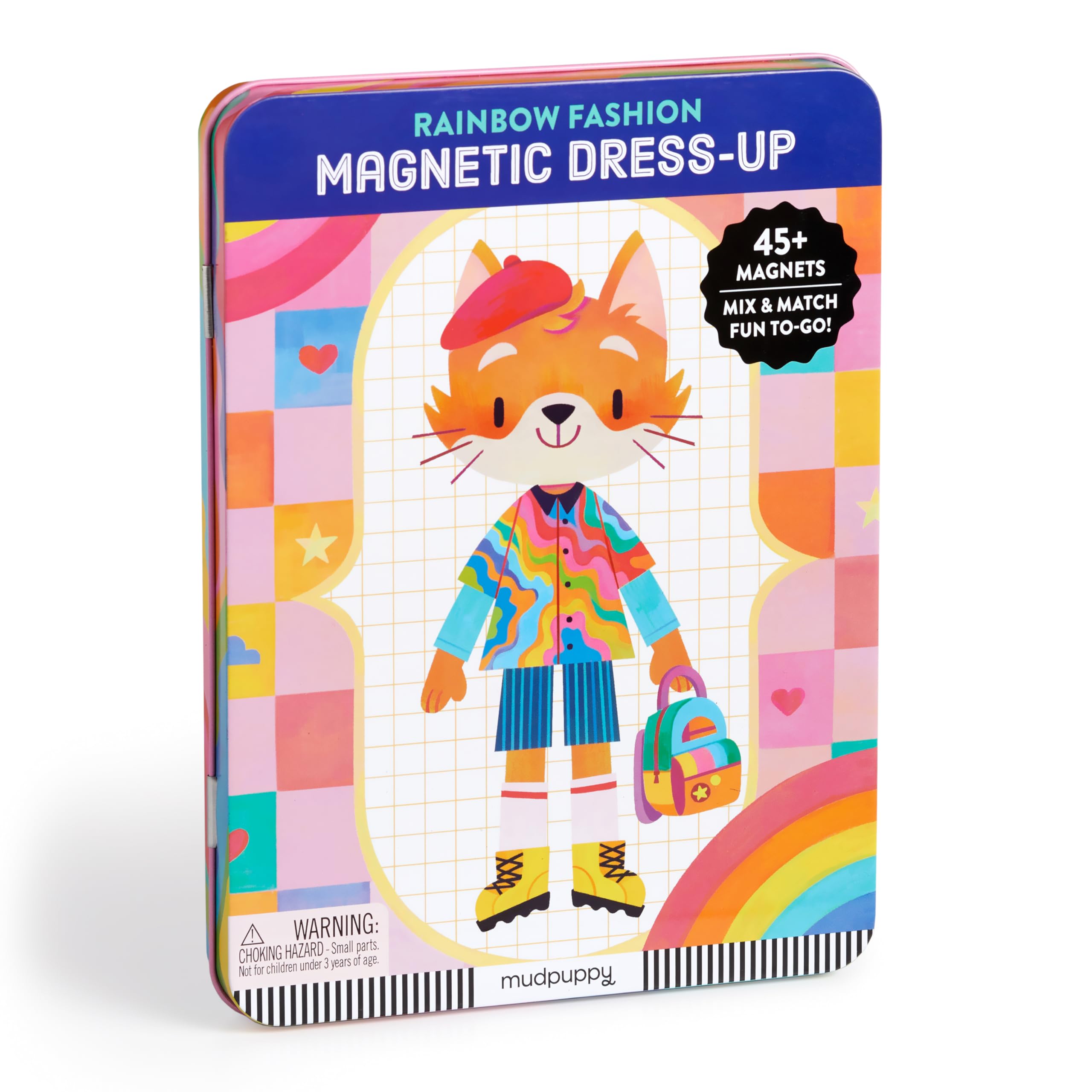 Mudpuppy Rainbow Fashion – Magnetic Dress Up Game with Illustrated Rainbow Scenes Including 2 Furry Characters and Over 40 Mix and Match Magnets Perfect for Travel