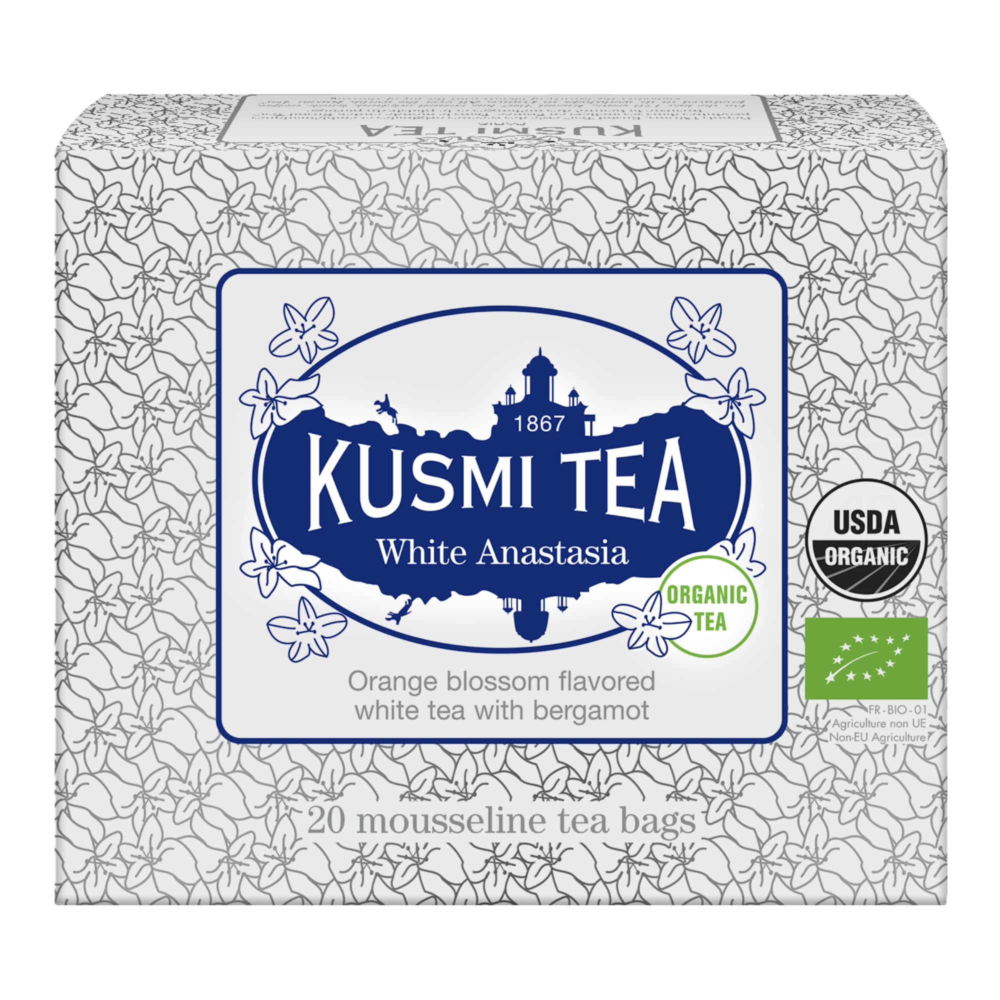 KUSMI TEAWhite Anastasia - Organic Blend of White Tea with Bergamot - Enjoy Hot or Iced - Smooth, Flavourful Tea - 20 Tea Bags