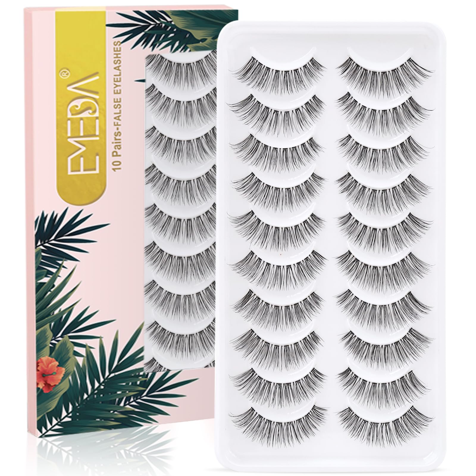 EMEDAFalse Eyelashes Natural Strips Look Pestañas Postizas Naturales 10 Pairs Invisible Band 3D Demi Wispies 12mm Fake Lashes Small Face Lashes Handmade Clear Band Eye Lashes(005)