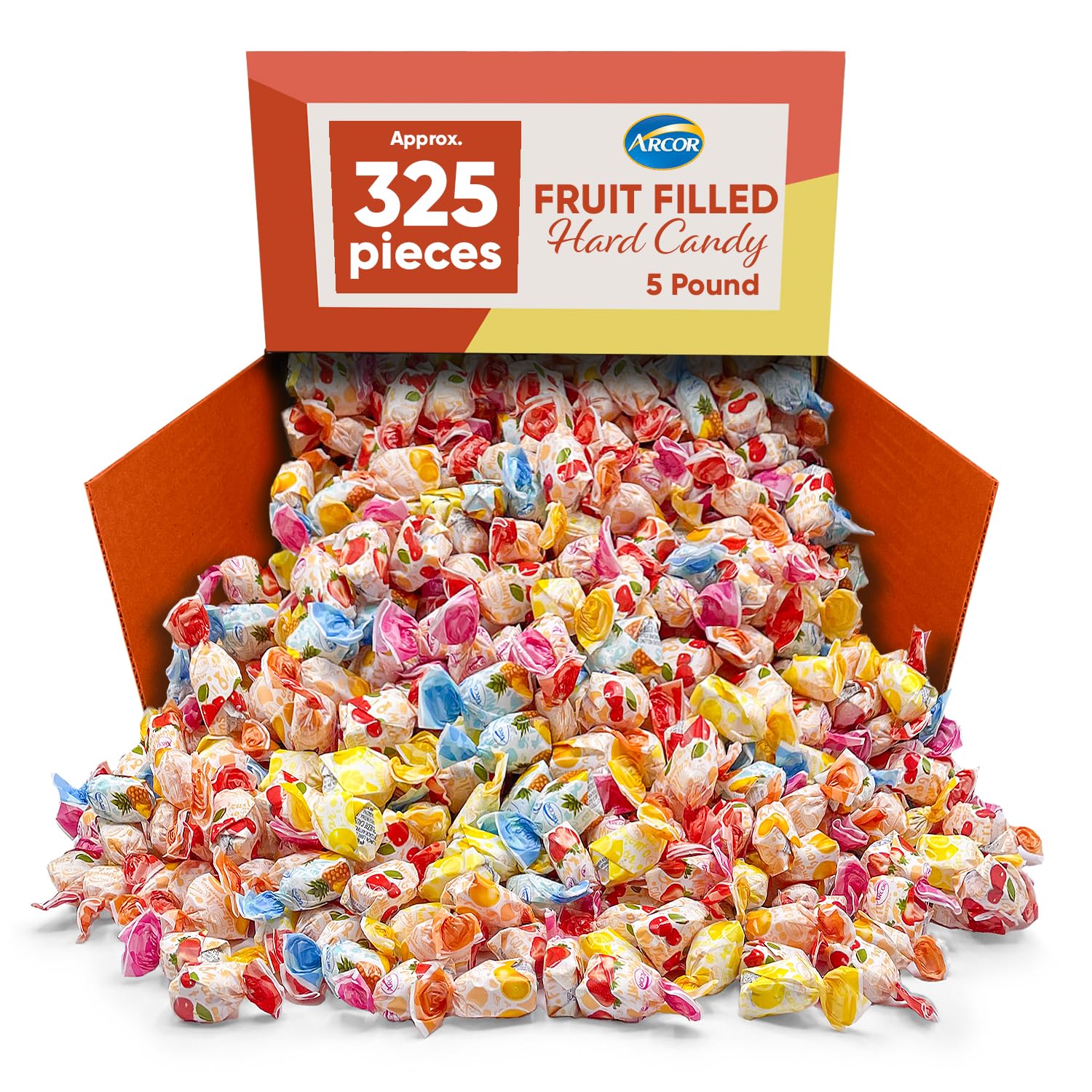 Arcor Assorted Fruit Filled Bon Bon Hard Candy - 5 Pound of Approx 325 Fruit Filled Hard Candy Individually Wrapped