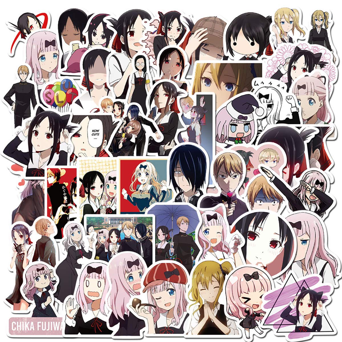 50pcs Kaguya-sama: Love is War Anime Stickers for Laptop Water Bottle Luggage Snowboard Bicycle Skateboard Decal for Kids Teens Waterproof Aesthetic Stickers