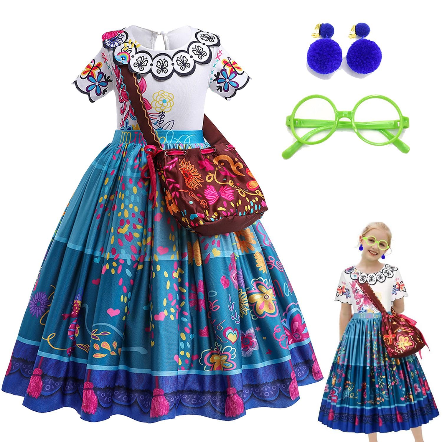 Home Smart Mirabel Costume Dress with Glasses and Ear Clip for Girls Ideal Gift for Birthday or Any Special