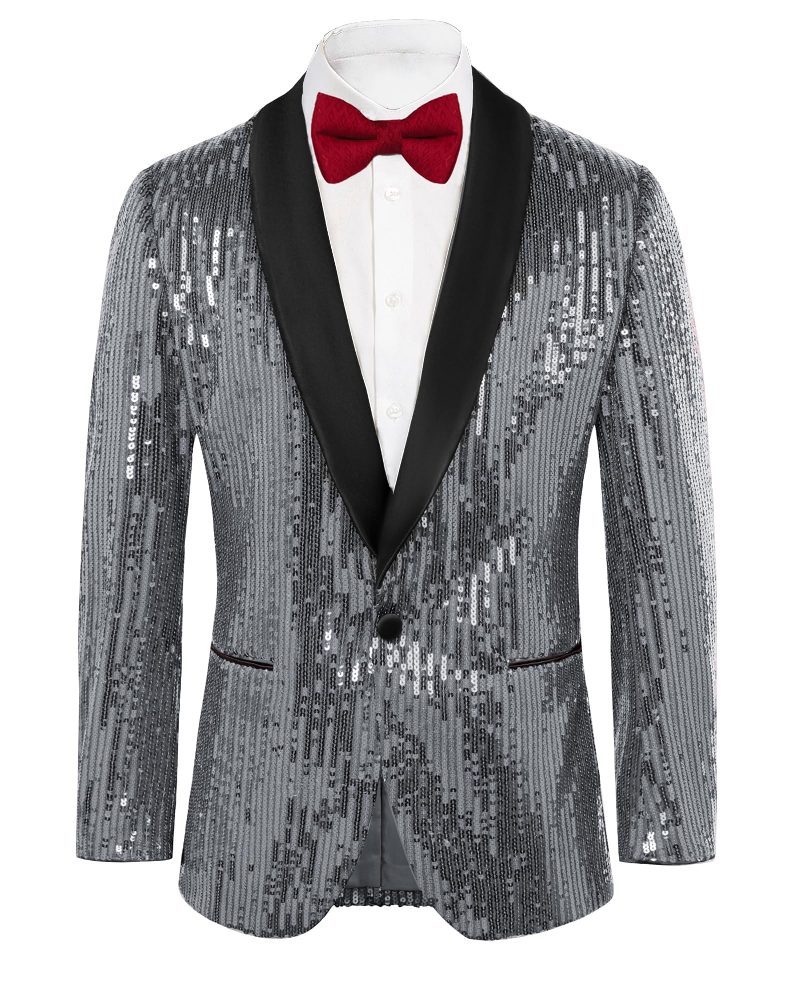 GRACE KARINMens Shiny Sequin Blazer One Button Suit Jacket Shawl Lapel Tuxedo Party Dinner Prom