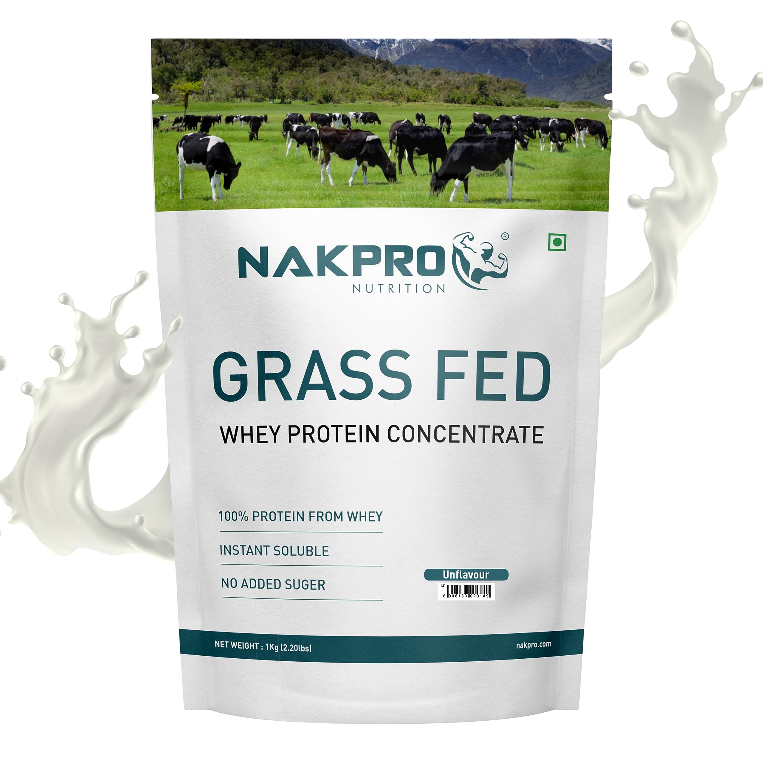 NAKPRO Grass Fed Whey Protein Concentrate | 28g Protein, 6.1g BCAA | Muscle Gain, Strength, Muscle Recovery Protein Powder for Men, Women & Athletes (1 Kg, Unflavoured)