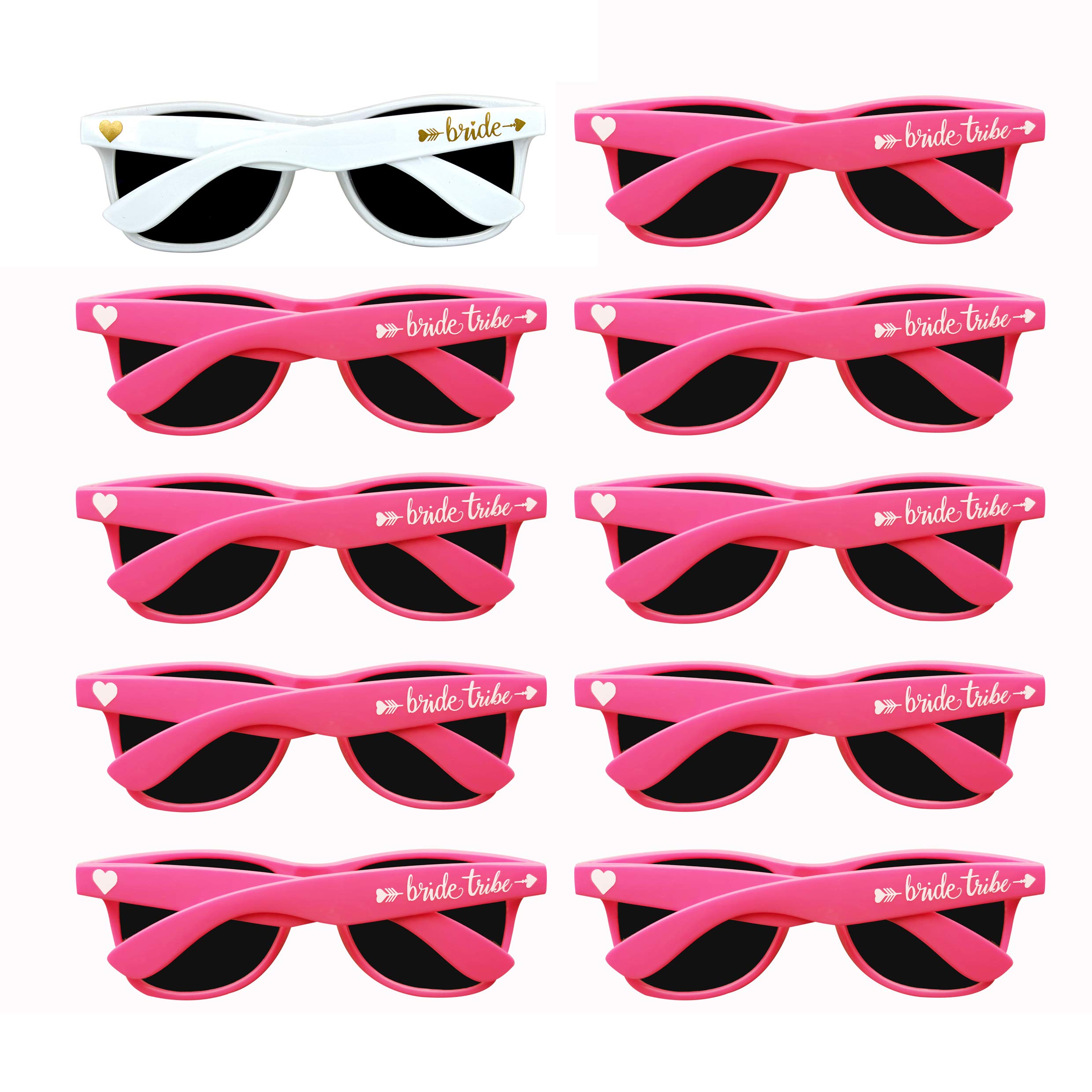 LADY&HOME 10 Pack Bachelorette Party Sunglasses, Bride and Bride Tribe Sunglasses for Bridal Party, Bridal Shower, Wedding(Neon)