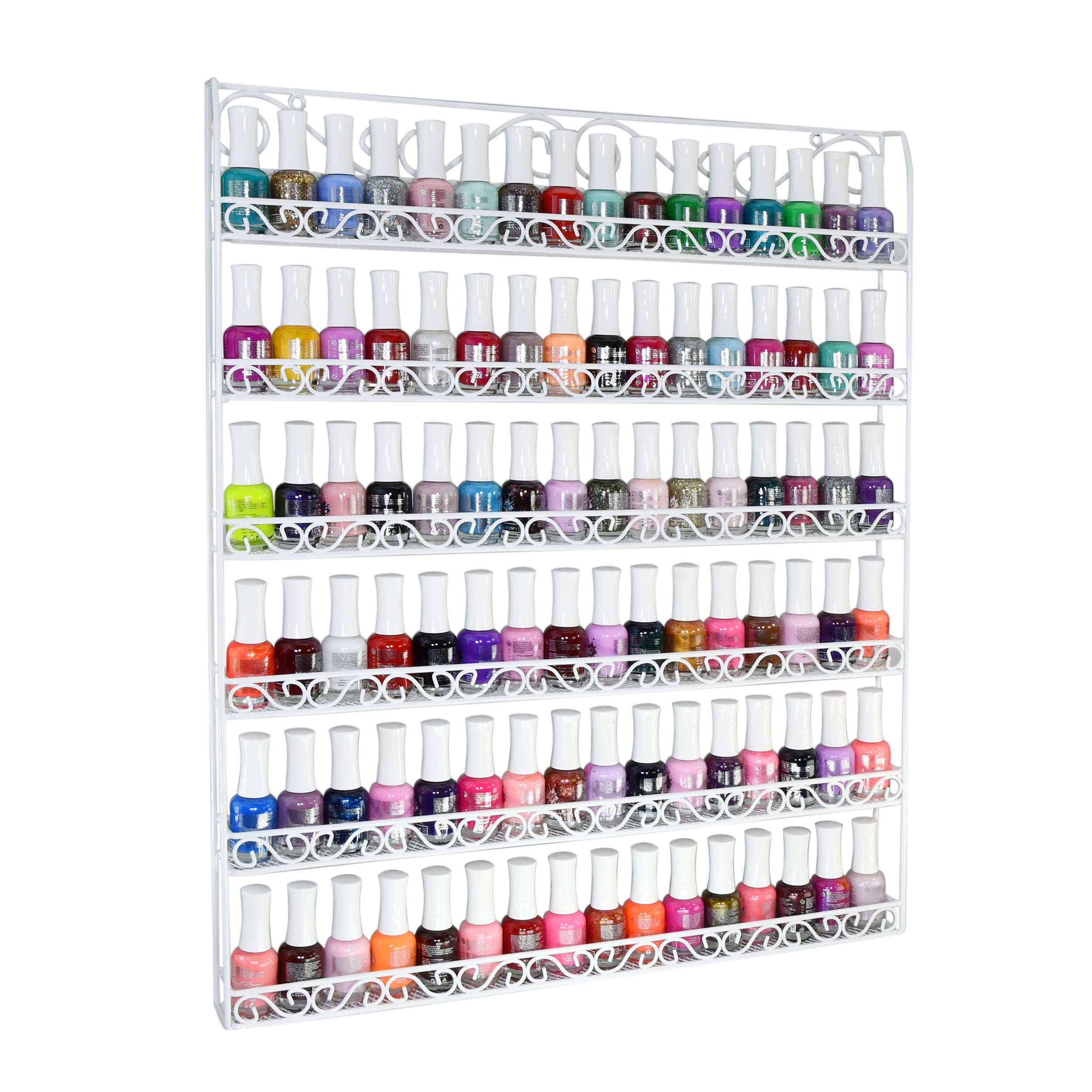 AMT Metal Nail Polish Racks for the Wall, CLEAR Nail Polish Display, Young Living Essential Oils Organizer. Holds up to 108 bottles (108 Bottle- White)