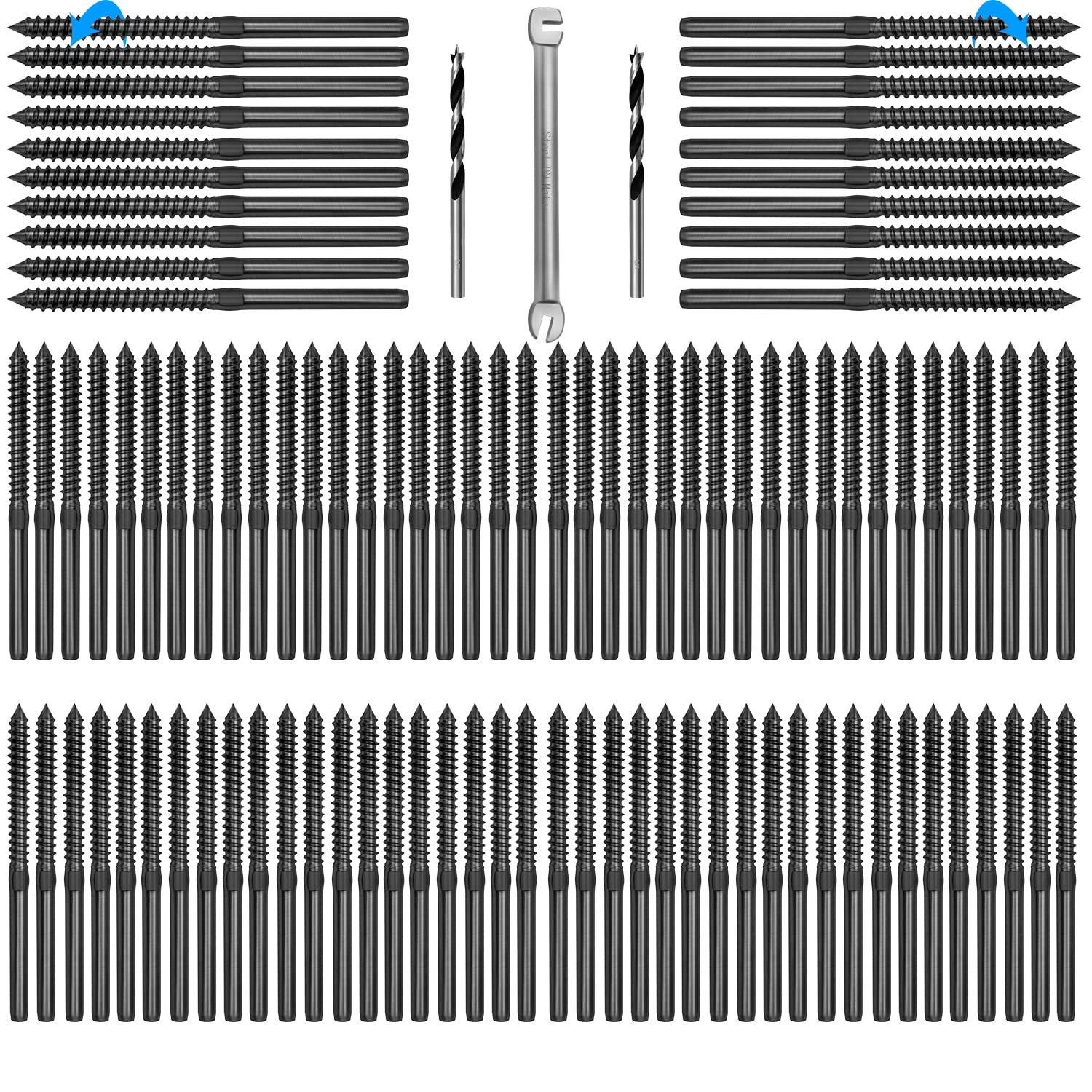 Steel DN Mate 100 Packs T316 Stainless Steel Left&Right Handed Thread Swage Lag Screws Black for Wood Post of 1/8" Deck Cable Railing Kit,Stair Railing, DIY Baluster Hardware, Wrench Included