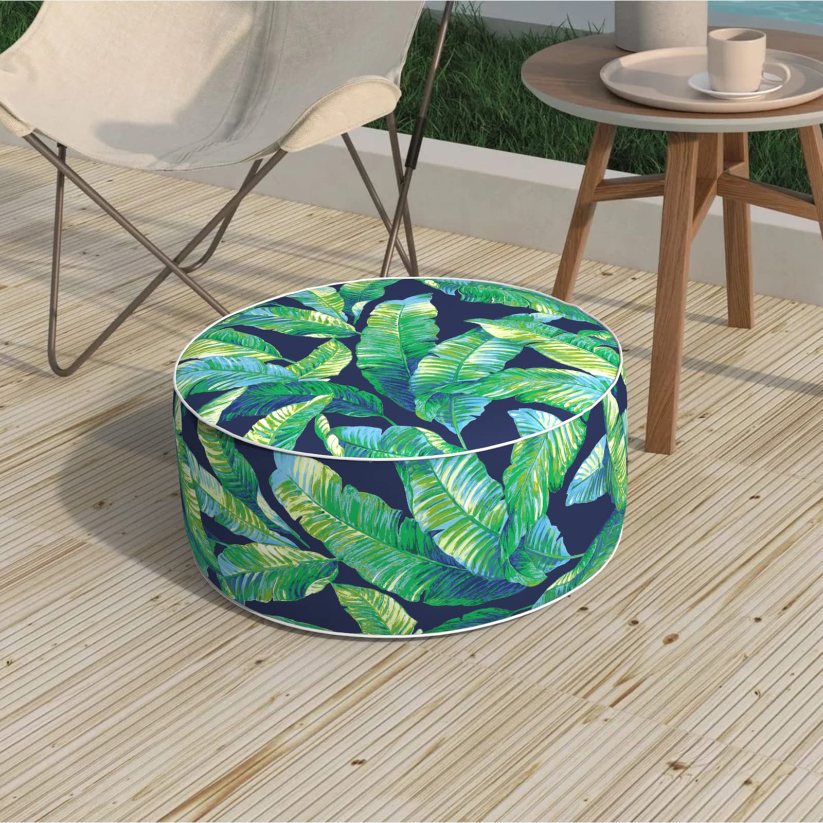 Inflatable Stool Ottoman, Footrest Ottoman with Handle, Outdoor or Indoor Round Portable Stool for Patio Home Decoration, 21x9 Inch, Hanalei Lagoon