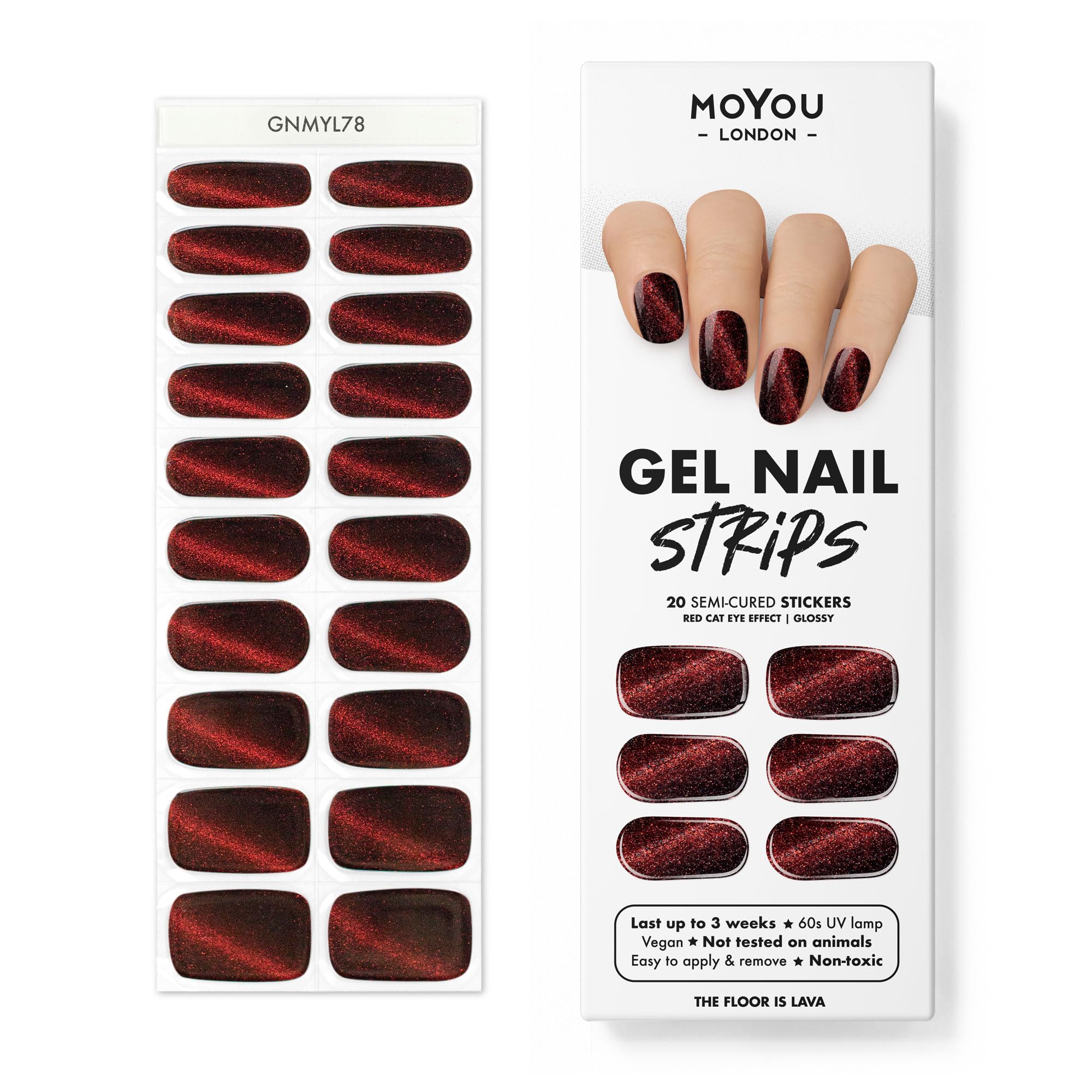 MOYOU LONDONSemi Cured Gel Nail Strips, 20 Pc. Gel Wraps for Nails, Easy Apply & Remove for Salon-Quality Manicure, Works with Any Nail Lamps - The Floor is Lava