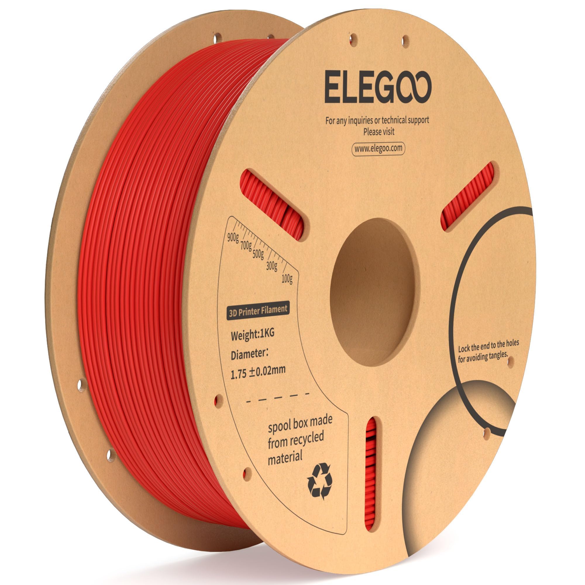 ELEGOO PLA+ Filament 1.75mm, 3D Printer Filament, Dimensional Accuracy +/- 0.02 mm, Tough & High Strength, Compatible with Most FDM Printers,Red 1KG