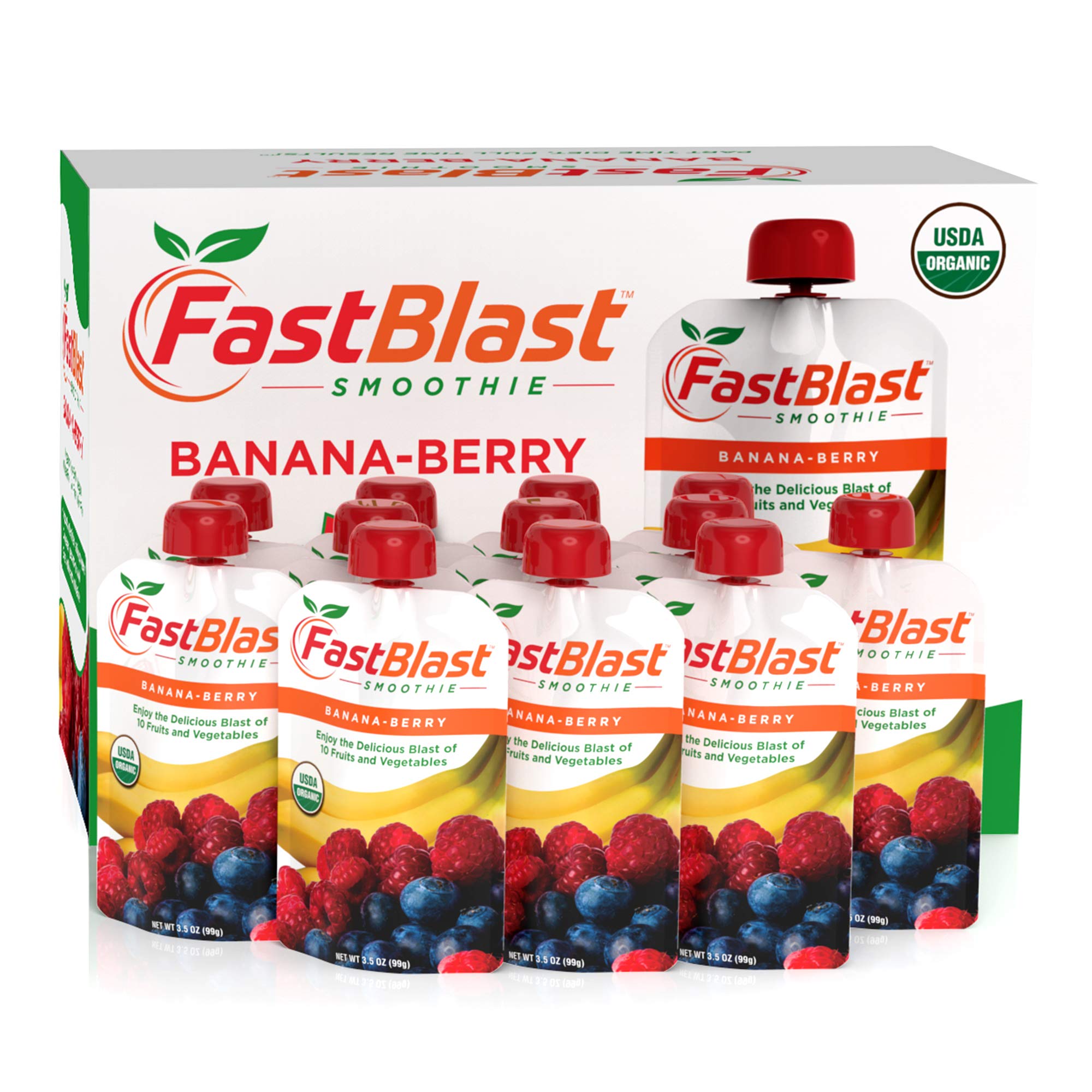 FastBlast Banana-Berry Smoothie. Supports Intermittent Fasting. Controls Appetite and Maintains Energy. USDA Certified Organic, Vegan, Non-GMO, Soy Free & No Added Sugar (12 Units)