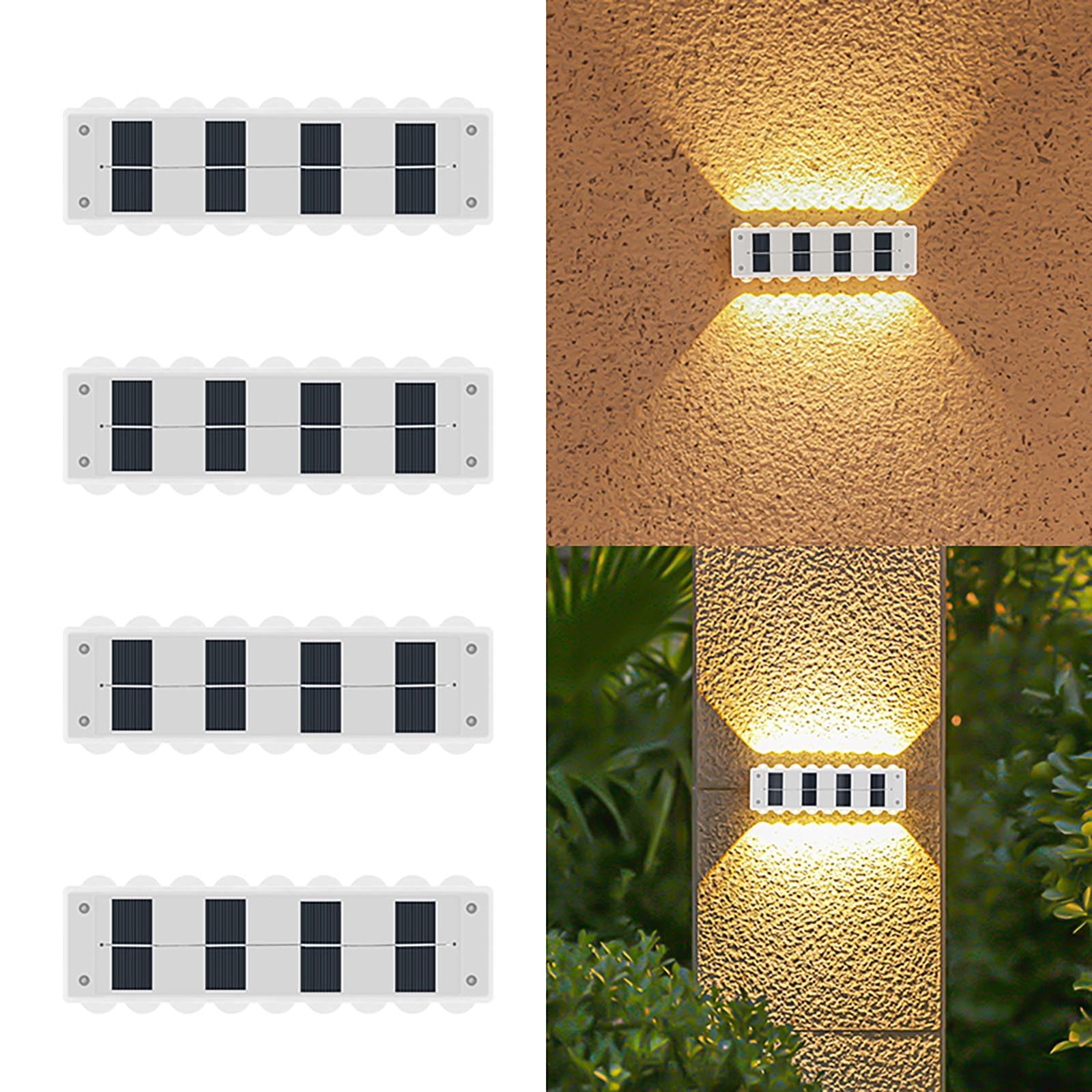 ASLIDECOR Solar Lights Up Down 4 Pack, Waterproof Led Fence Lighting,Warm White Solar Deck Light for Outside House Yard Patio Porch (cool white)