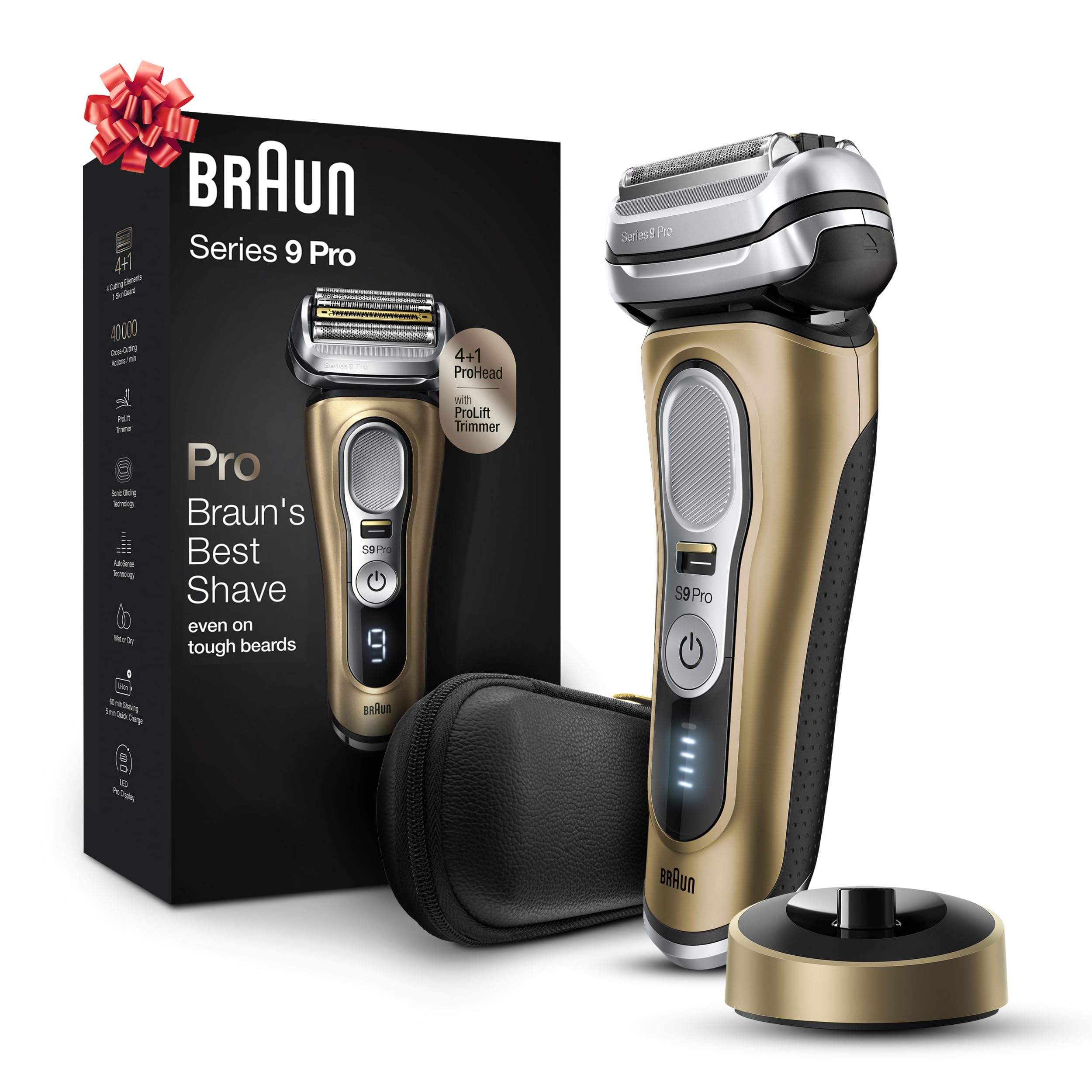 BraunSeries 9 Pro 9419s Electric Shaver for Men, Holiday Gifts for Men, Wet & Dry Shave, Shaving Kit with 4+1 Head with ProLift Trimmer