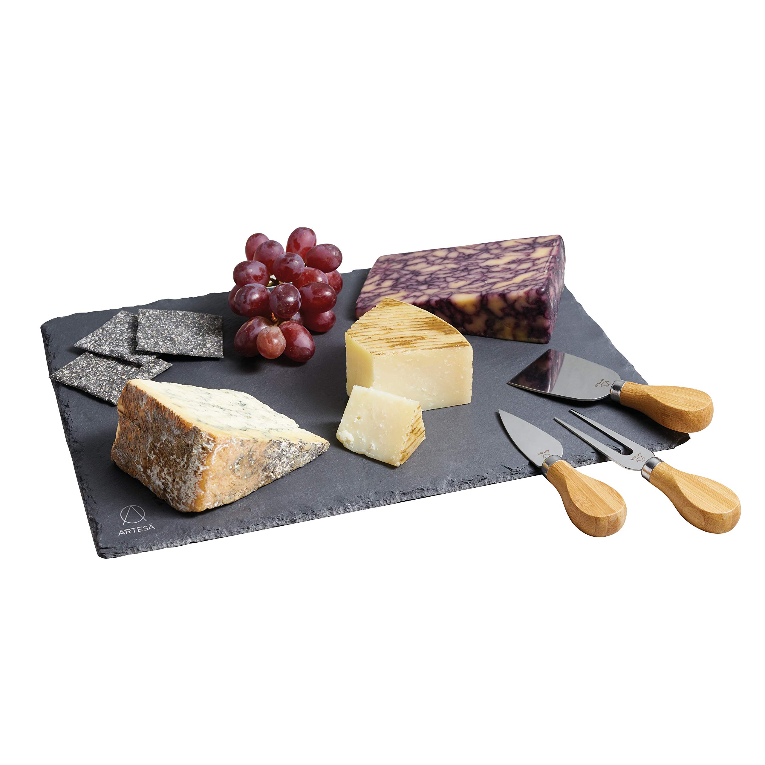 KITCHENCRAFT Artesà Slate Cheese Platter Set, 35x25cm, Gift Boxed