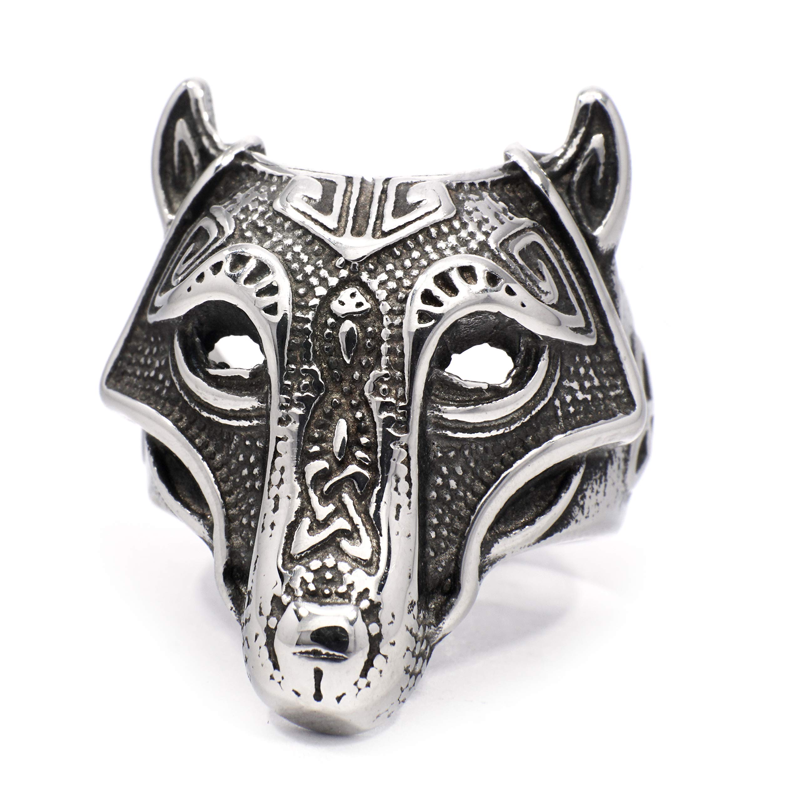 Viking Fenrir Wolf Head Celtic Triquetra Stainless Steel Ring Norse Warrior Amulet Men Women