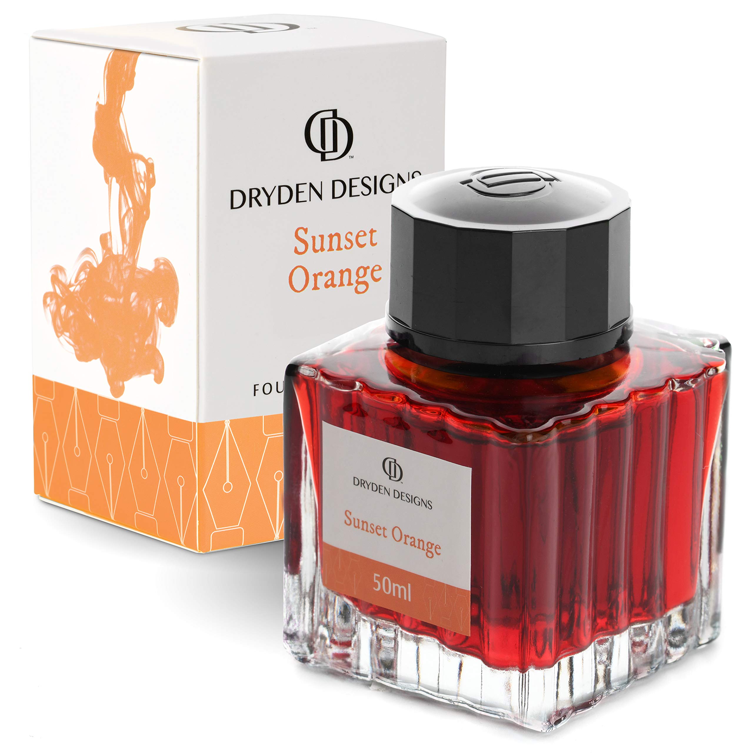 Dryden Designs Ink Bottle for Fountain Pen | Luxury Edition, Smooth Flow, Compact Designed 50ml Sunset Orange