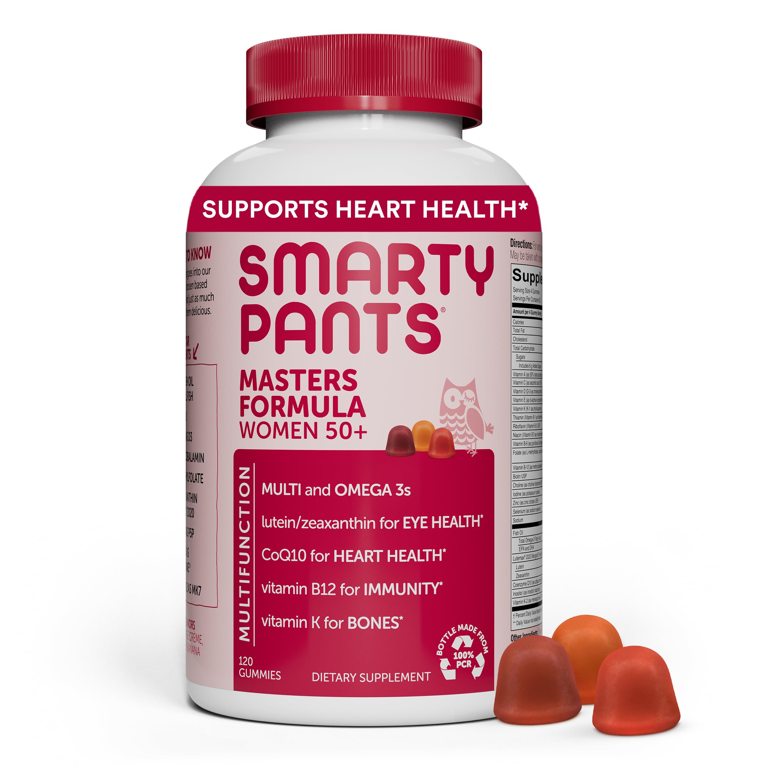 SmartyPantsWomen's Masters Complete 50+ Vitamins: Gluten Free, Multivitamin & Lutein/Zeaxanthin for clinically-Proven Eye Health*, Vitamin D3, CoQ10, Omega 3 Fish Oil, 120 Count, (30 Day Supply)